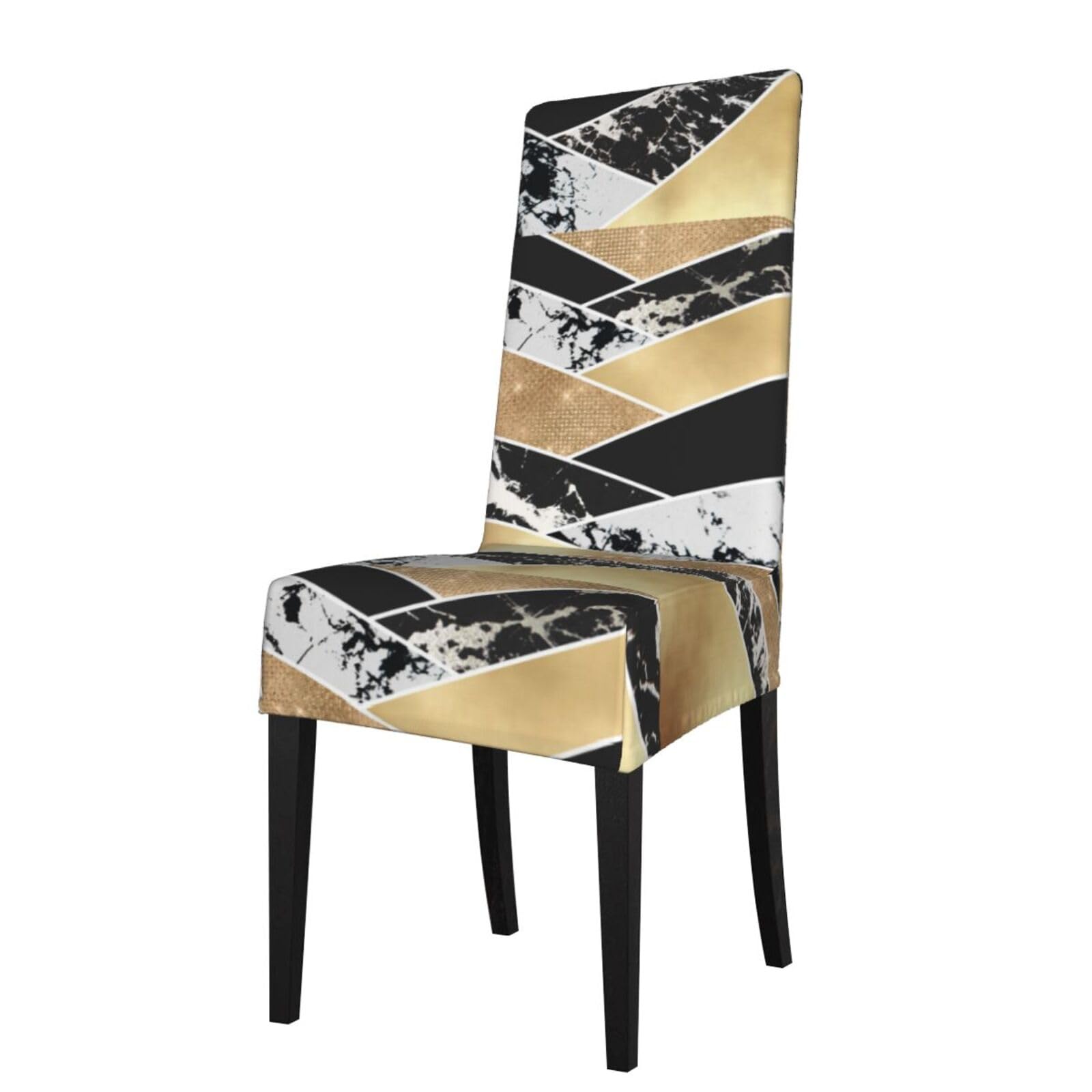 LKYMOH Modern Gold Black White Glitter Marble Geometric Art, Chair Covers Stretch Chair Slipcovers for Dining Room, for Party Pet Protection Universal Fit Soft Polyester