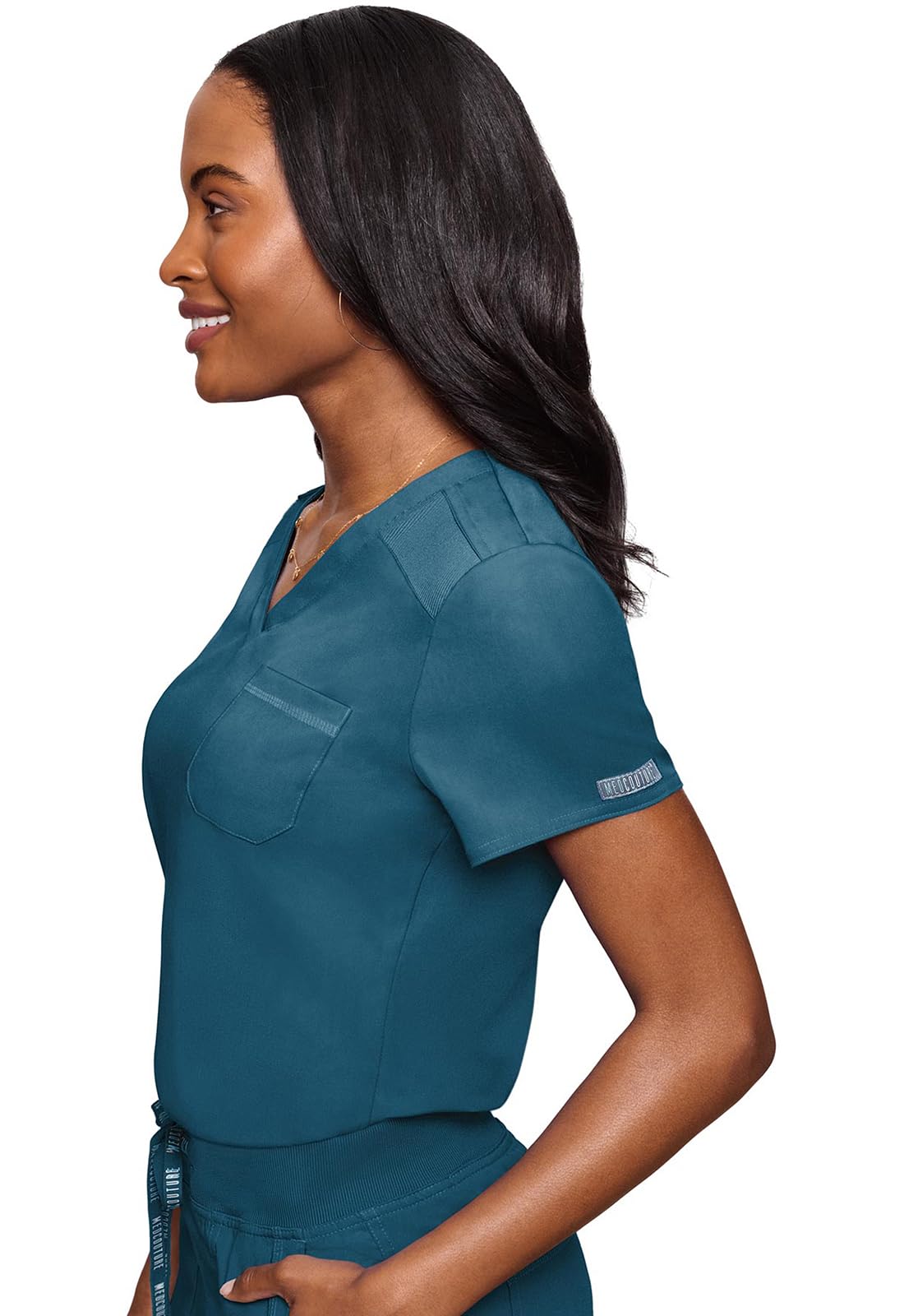 Med Couture Conjunto de uniforme médico para mujer con cuello en V MC7448 y pantalones elásticos de 2 vías 7710, caribeño, parte superior L / pantalón L