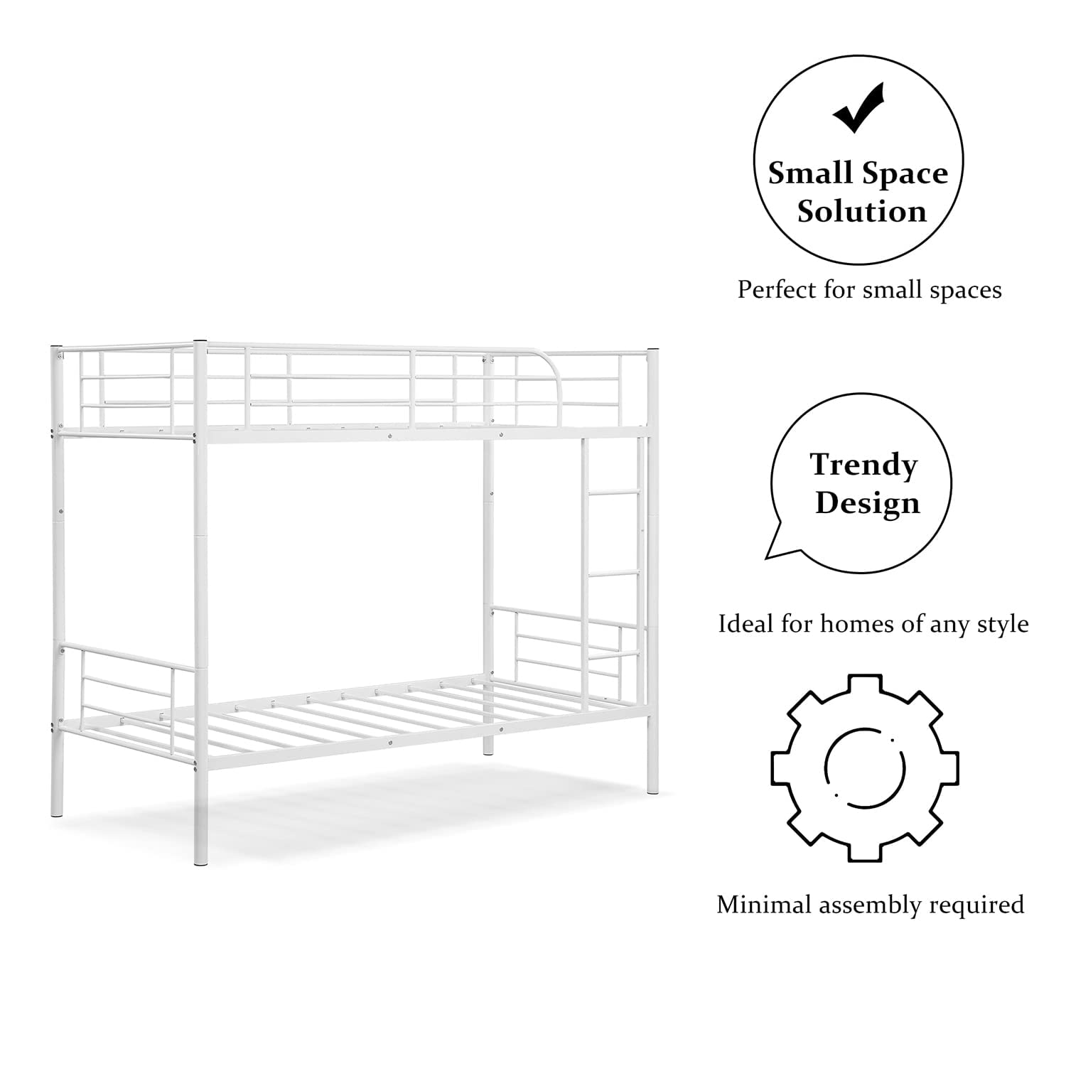The Bunk Bed Metal Bed Frame, with Sturdy Slats, Ladder and Safety Guardrail, can be Split Into