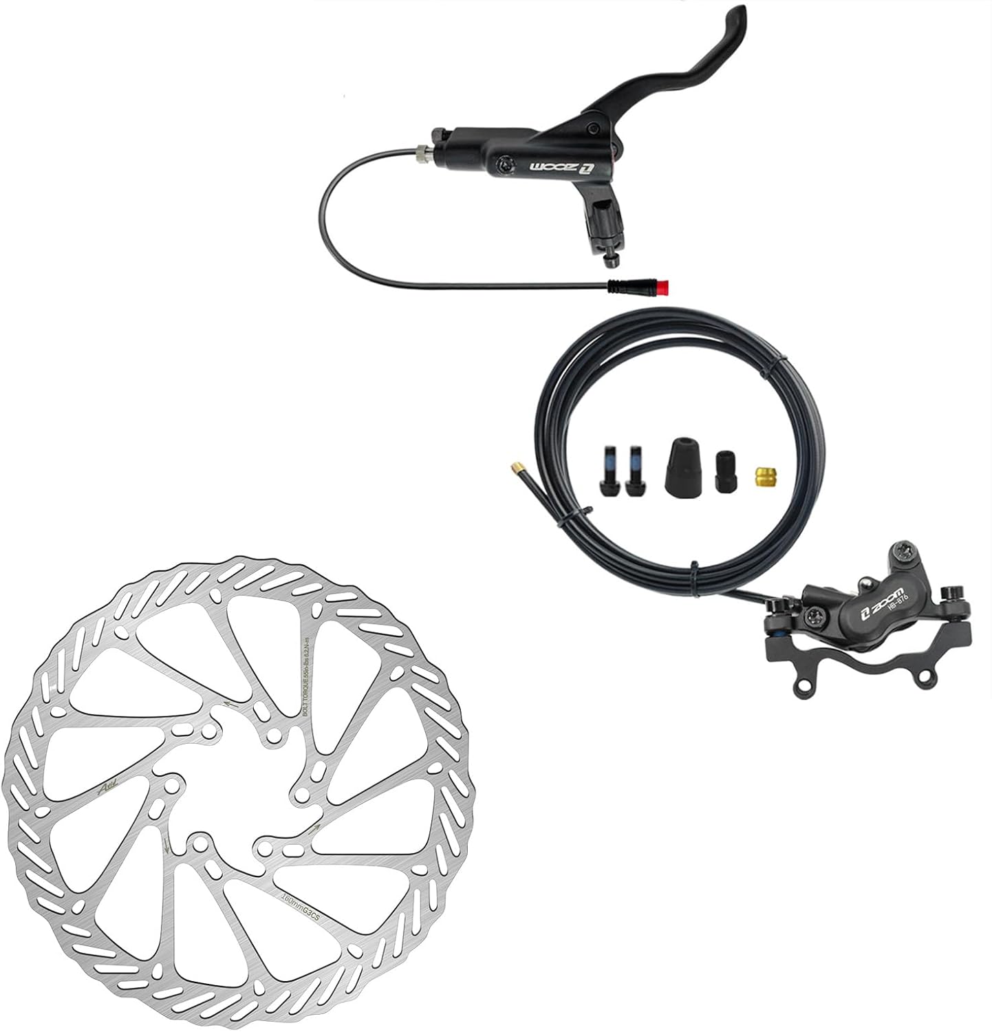 BUCKLOS Zoom H876E 2-PIN 4 Pistons E-Bike Electric Power Off Hydraulic Disc Brake Set,with 180mm MTB Disc Brake Rotor