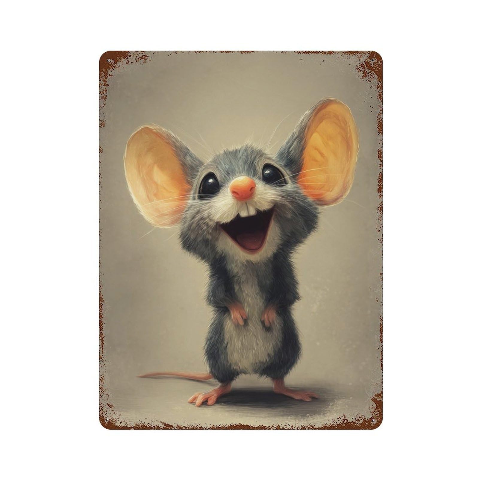 Adorable Mouse Artwork Rustic Tin Plaque 15.7"x11.8", Industrial Home Decor for Pub, Kitchen And Man Cave Decor