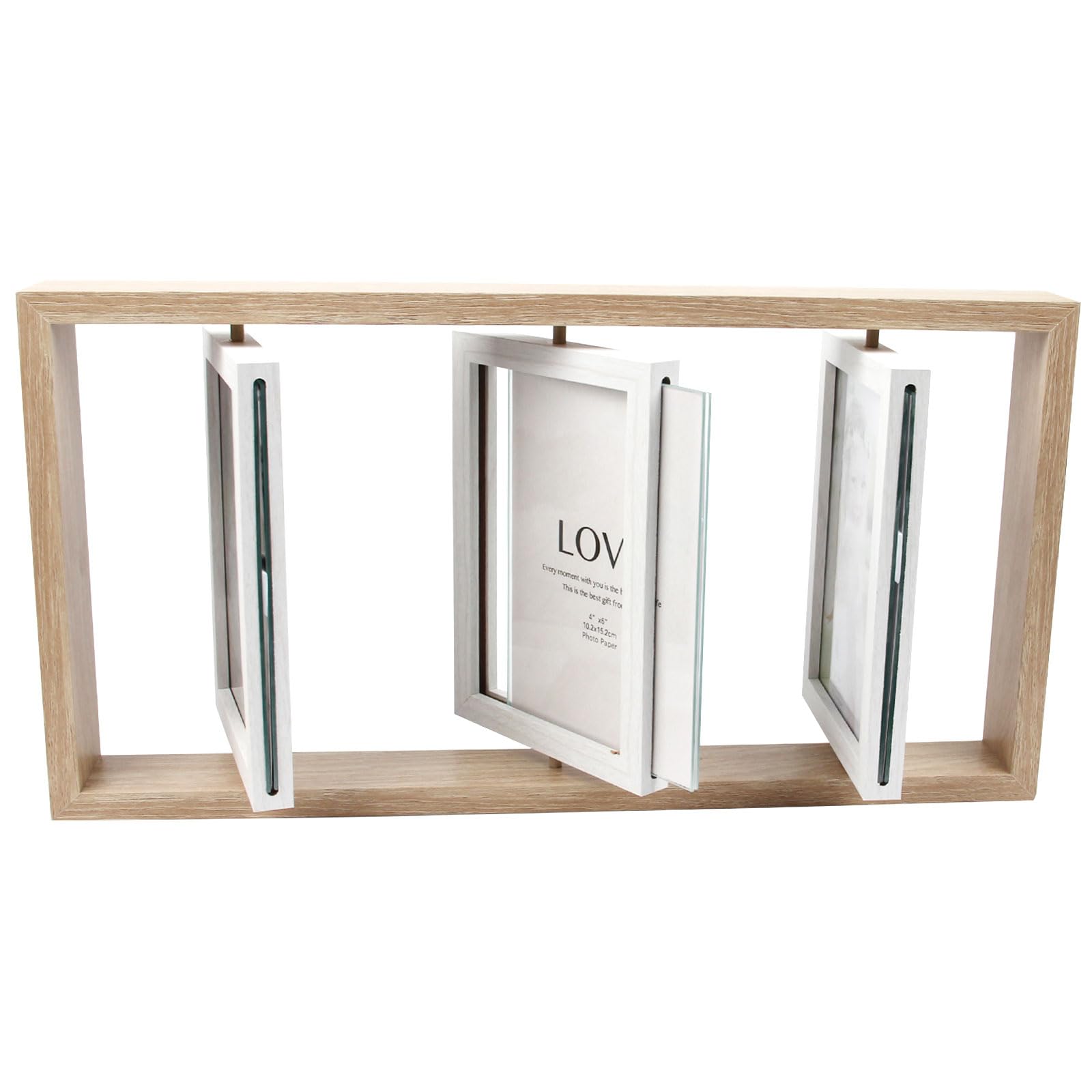 Drehbarer Holz-Fotorahmen Für 6 Bilder (10x15 Cm) – Doppelseitig, Rustikal, Perfekt Als Geschenk