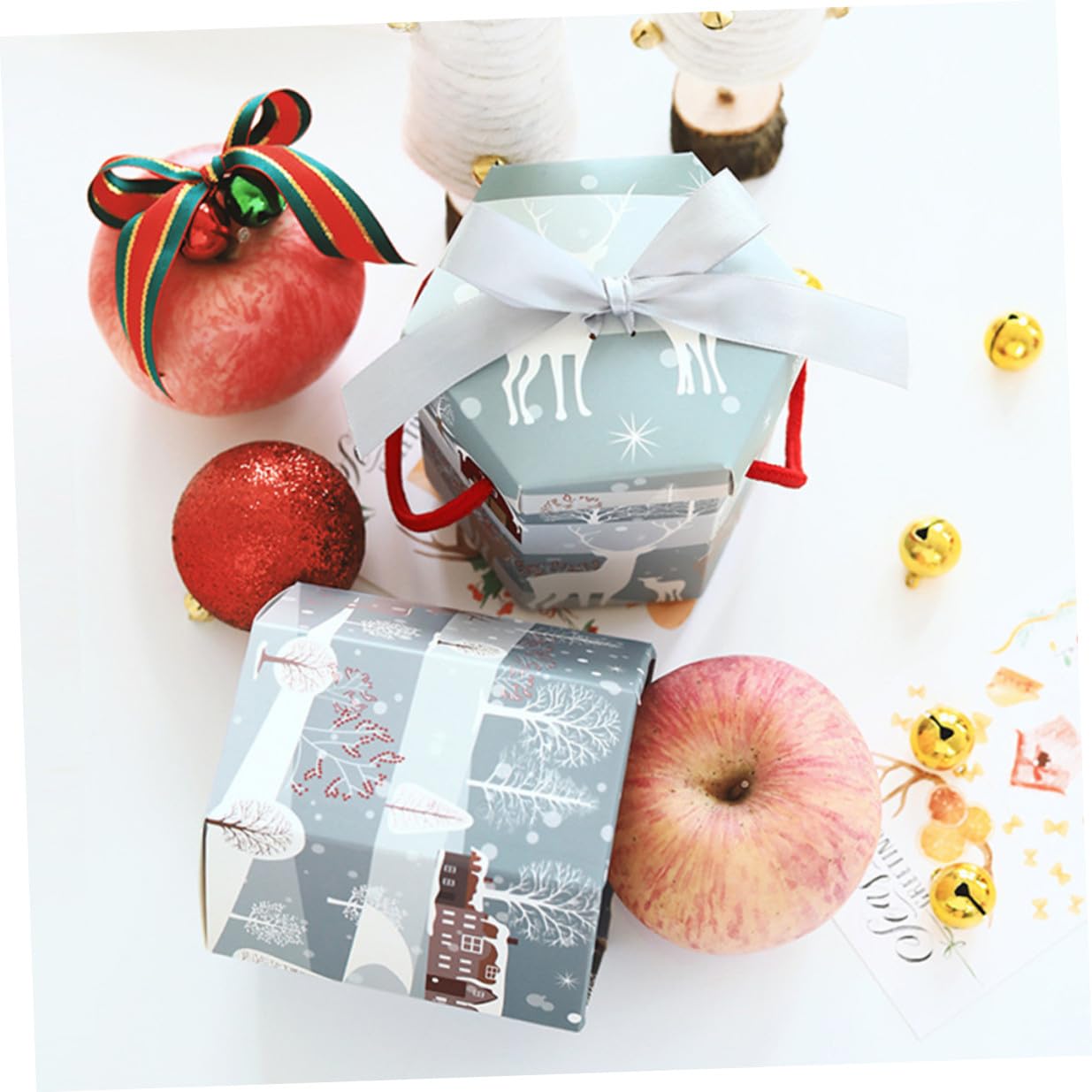 Scatole di Natale Esagonali in Carta 18 Pezzi per Confezionare Dolci e Muffin, Design Classico Natalizio, per Decorazioni Tavolo Matrimonio Stili multipli
