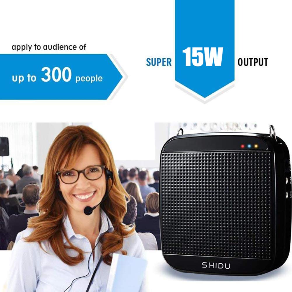 Image secondaire de Amplificateur de Voix, SHIDU amplificateur de Voix avec Micro-Casque Filaire Haut-Parleur de sonorisation 15W, Support de Carte