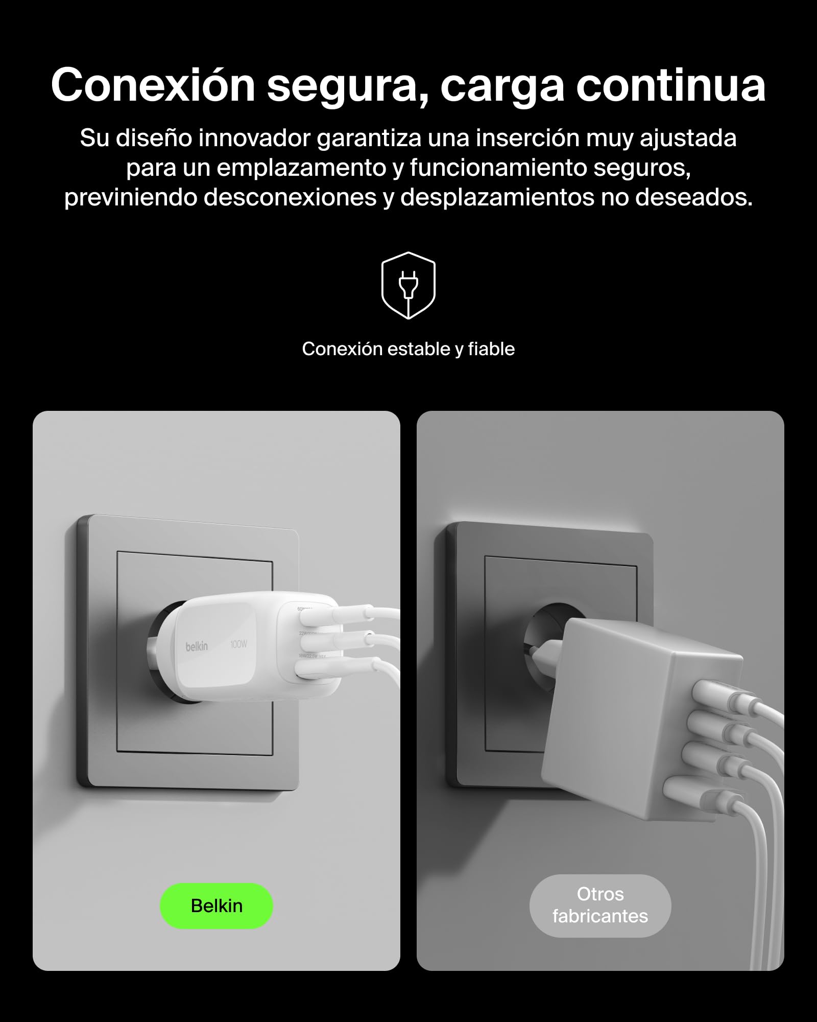 Belkin Cargador USB-C, 3 Puertos, Cargador GAN de 100 W, 2 USB-C y 1 USB-A, Enchufe EU, UK, USA, Carga Rápida para MacBook, iPhone, iPad Pro, Samsung Galaxy, Google Pixel, etc - Blanco