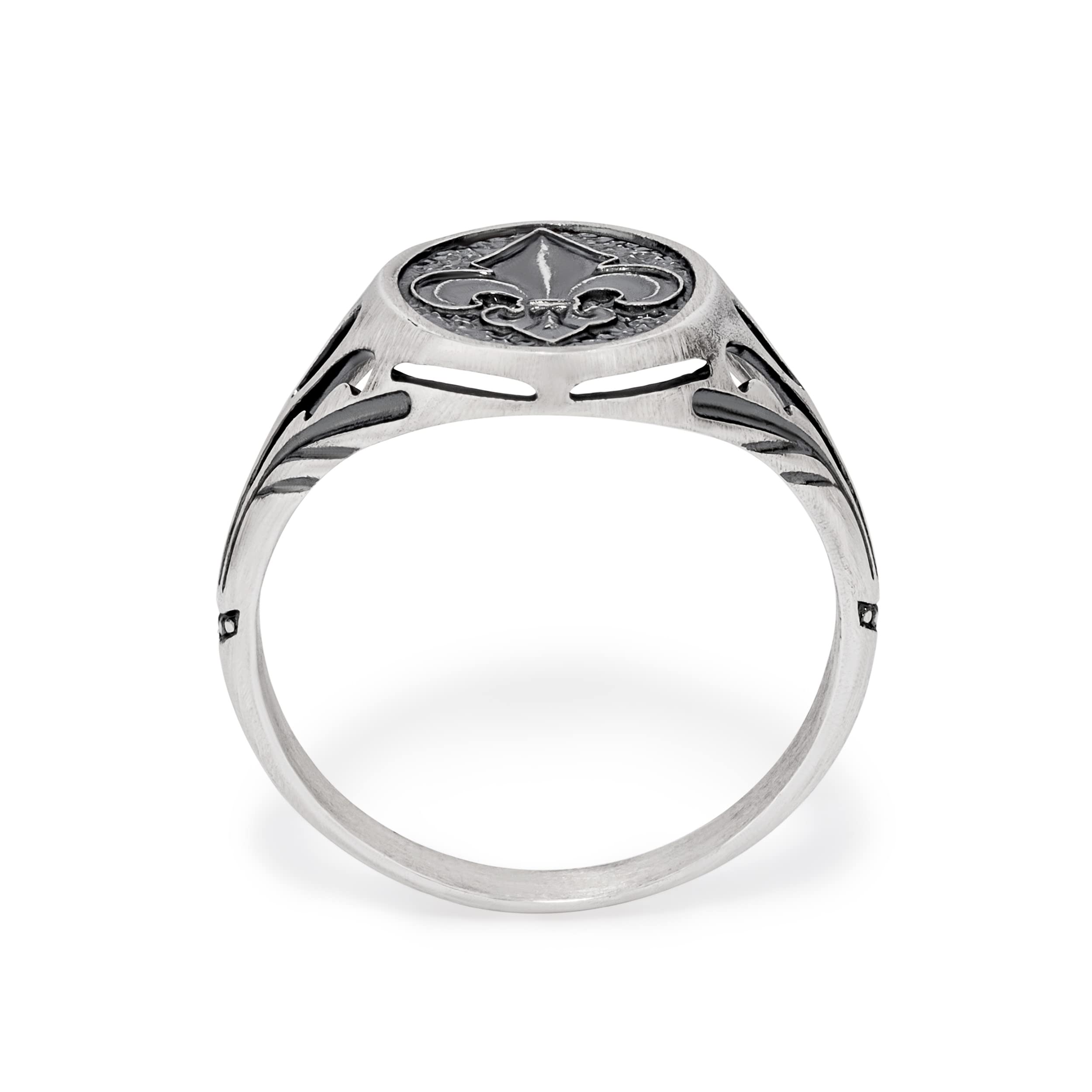 NKlaus Anillo de sello de plata 925 con diseño de lirio bourboni para hombre, diseño de caballero templario, estructura fina, encanto atemporal, Metal precioso