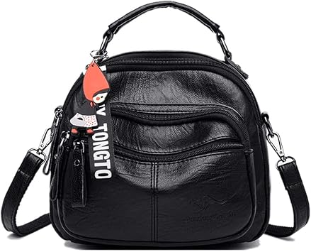 Artwell Woman Convertible Backpack, Ladies Pu Leather Shoulder Bag Stylish Sling Bag Black