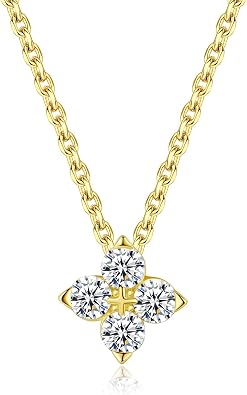 CISHOP Lucky Clover Necklace for Women 14K Gold Plated Sterling Silver Necklace Clover Pendant Gold Necklaces Simulated Diamond Necklace