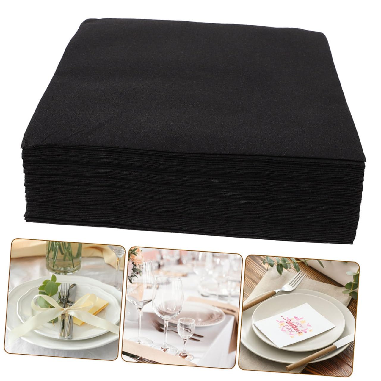 MAGICLULU Diseño Resistente Que Previene Fugas Negro Gruesas y Elegantes 100 Servilletas de Papel para Cenas y Bodas Ideales para Eventos y Recepciones