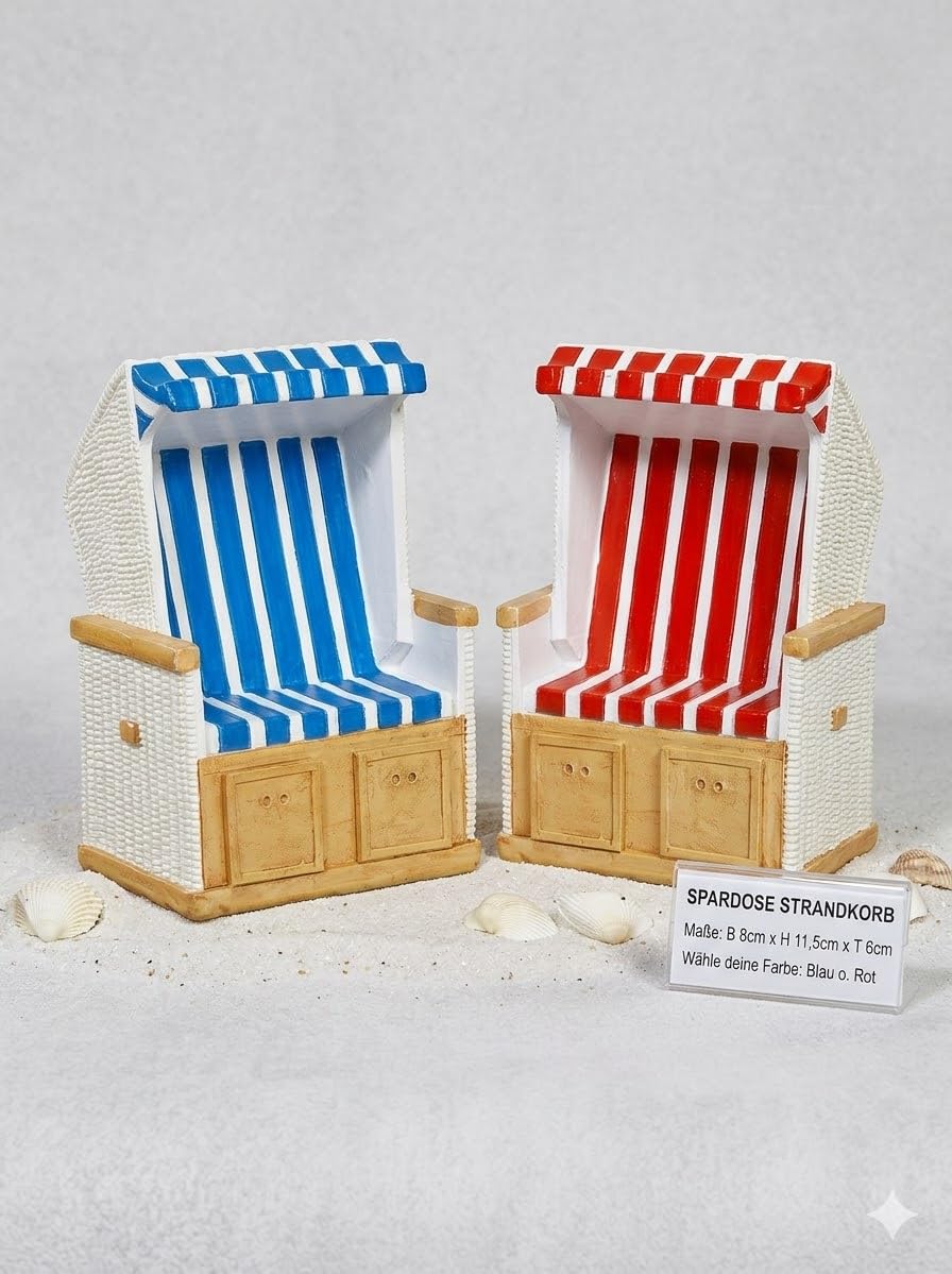 Salvadanaio a forma di poltrona da spiaggia – design marittimo – cassa vacanza & cassa da viaggio Sparbox – regalo in denaro per vacanze e fan del mare – 11,5 cm (blu)