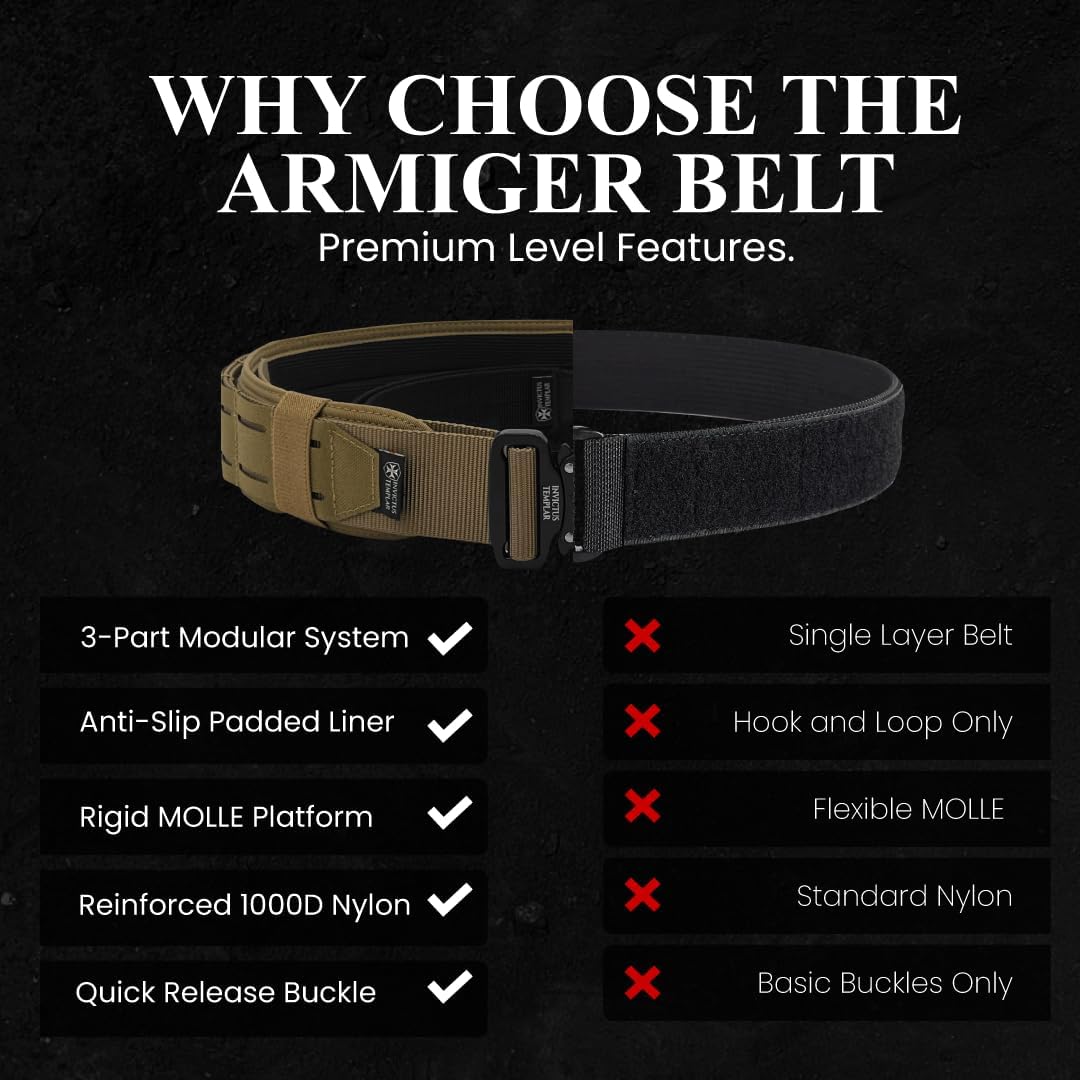 Armiger Modular Tactical Belt - 3-Part 1000D Nylon, Quick-Release Heavy Duty Tactical MOLLE Belt