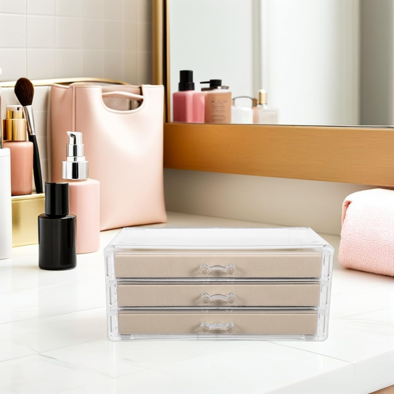 STOBAZA Boîte À Bijoux À Trois Niveaux Avec Tiroirs Transparente Organisateur De Bijoux Compact Pour Colliers Bagues Boucles D'Oreilles Rangement Maison Et Voyage