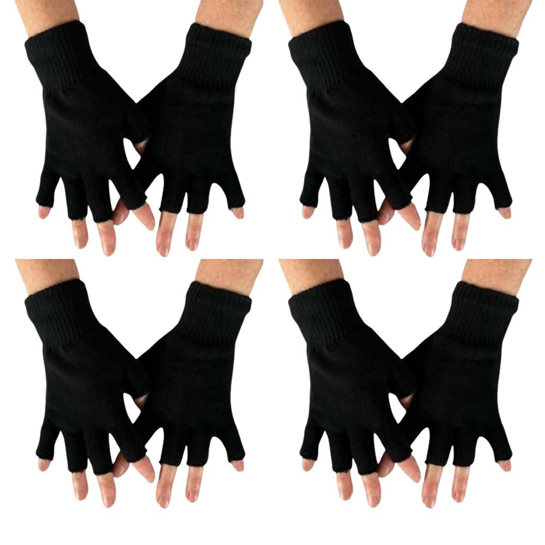 Bonjour Men's Black - 4 Pairs Half Finger Gloves Winter Fingerless Gloves Knit Gloves For Wo