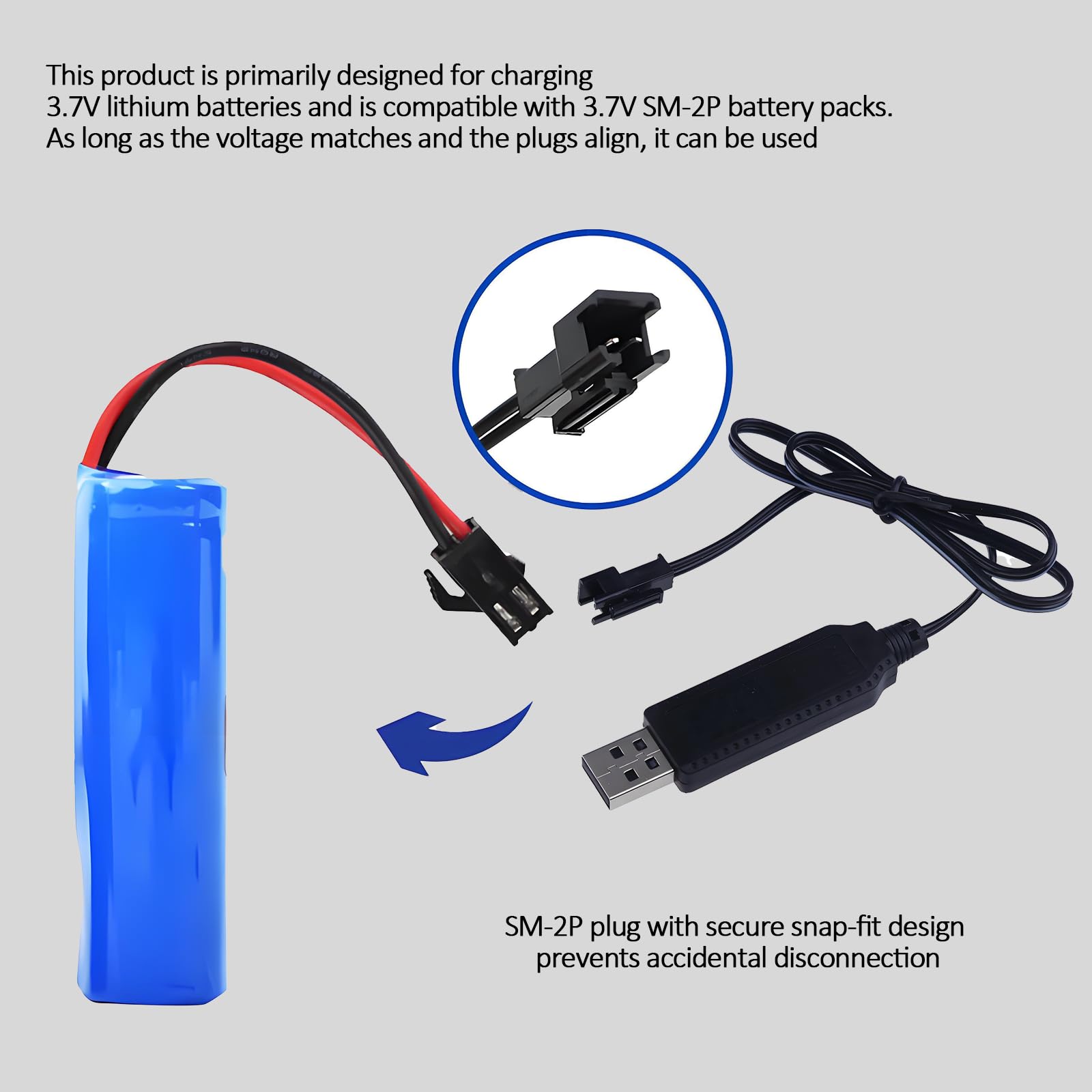 2 Piezas Cable de Carga USB 3.6V 3.7V, Cargador USB 3.7V SM-2P, USBA Charging Cable para Baterías LiPo 3,7V, Compatible con Juguetes RC, Drones, Coches, Aviones y Helicópteros a Control Remoto
