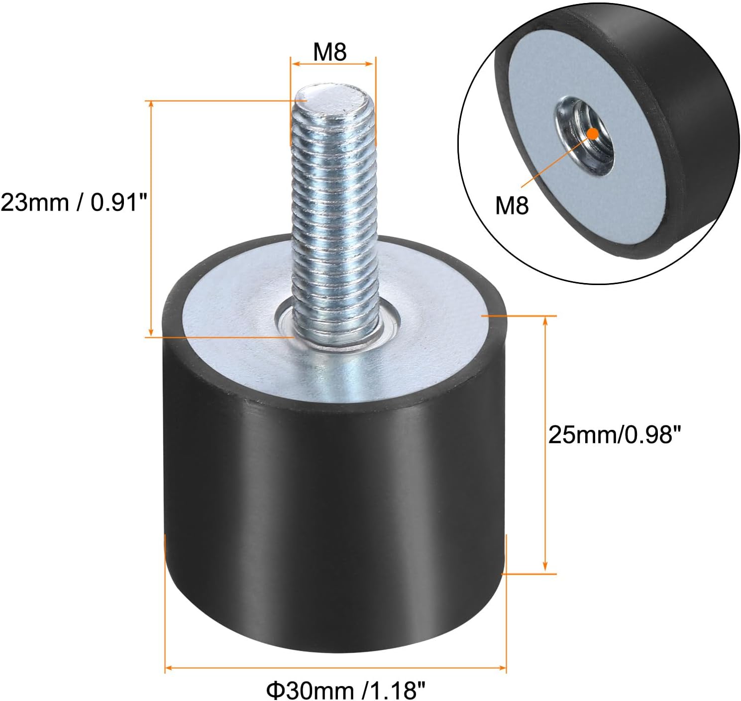 uxcell 6pcs M8x23mm Rubber Isolator Mounts with Studs 30x25mm Male Female Vibration Shock Absorber Zinc Plated Cylindrical Thread Mounts Anti Vibration Isolators with 6pcs M8 Lock Nuts