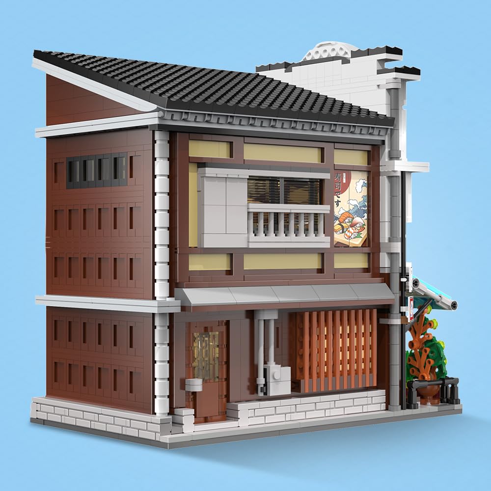 CaDA Master Japanisches Sushi-Haus Bausteinset C66018W Kreativer Stadtbaustein-Bausatz mit Beleuchtung, 1665 Teile Straßenhaus-Idee Geschenk für Erwachsene