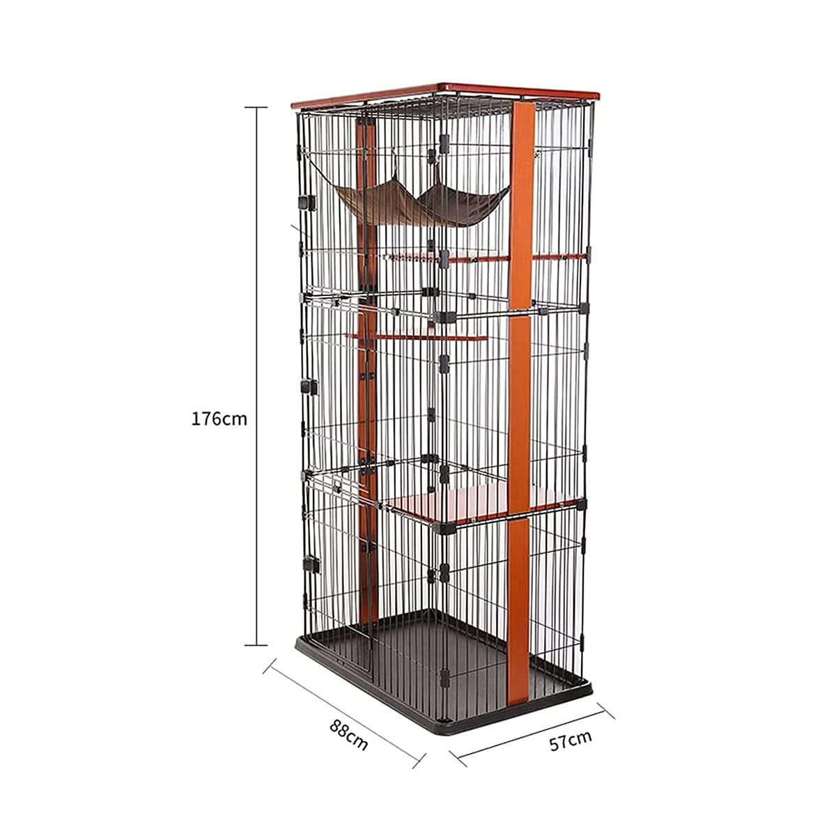 Jaula para Mascotas, Jaula de Madera para Gatos, Caja Grande con Valla Estilo Apartamento para Gatos de 2 Pisos, Criadero Interior Ideal para Perrera, marrón, 88 * 57 * 176 cm