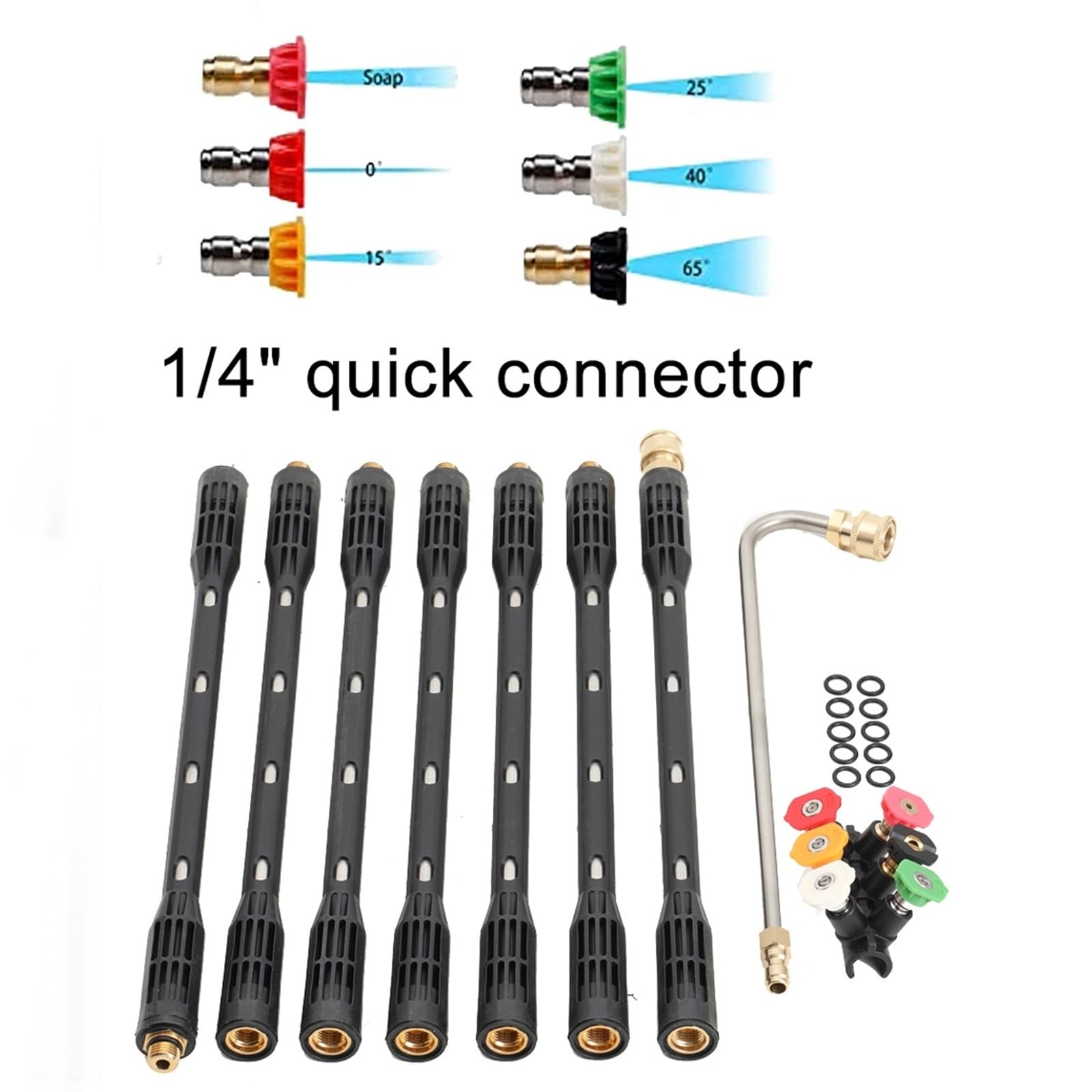 Lance de Nettoyage Allongée Outil de nettoyage gouttières à connecteur rapide 1/4", rallonges nettoyeur haute pression 4000 psi, toit avec buses(9 * 5.5 * 18cm)