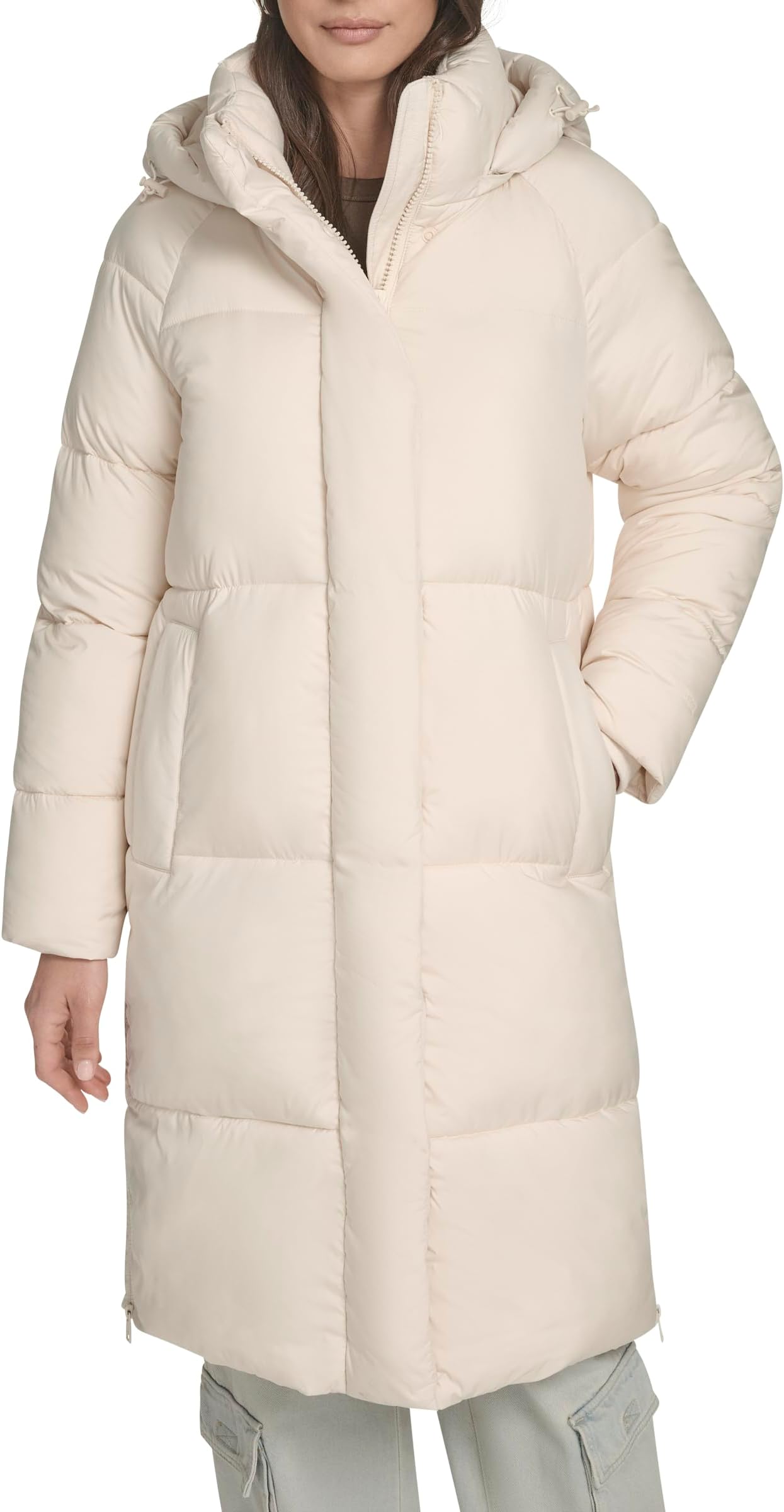 womens Cloud Puff Hooded Midlength Puffer Jacket
