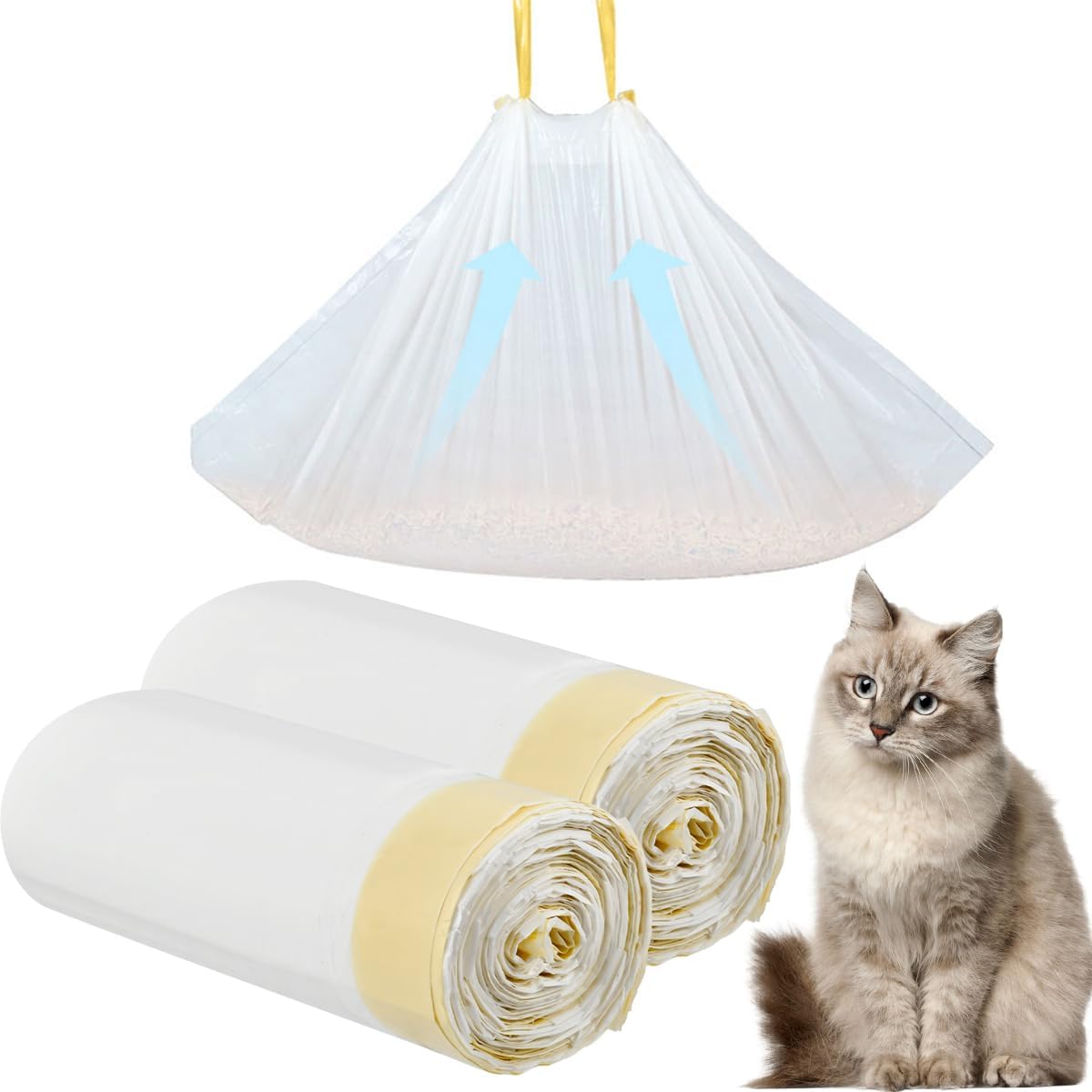 YOPEUC 30pc Cat Litter Tray Liners, Heavy Duty Litter Bags with Drawstring, Scratch Resistant and Leak Proof, Litter Receptacles for Cat Litter Box Pan 79 X 45CM