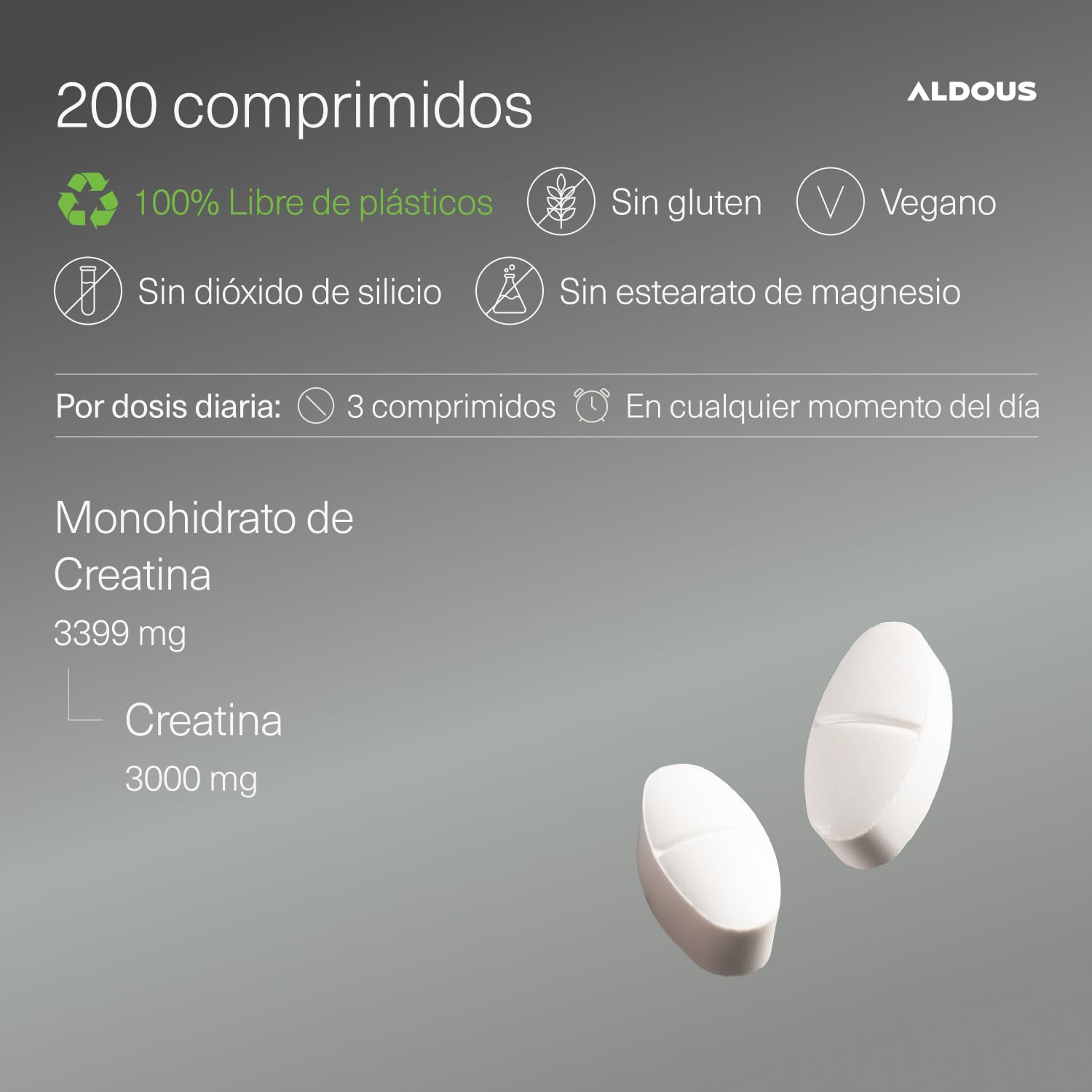 Creatina Monohidratada 3000mg - 200 comprimidos Fáciles de Partir - Recuperador Muscular, Energía, Entrenamiento - Creatina monohidrato - Suplemento Deportivo Potenciador - ALDOUS