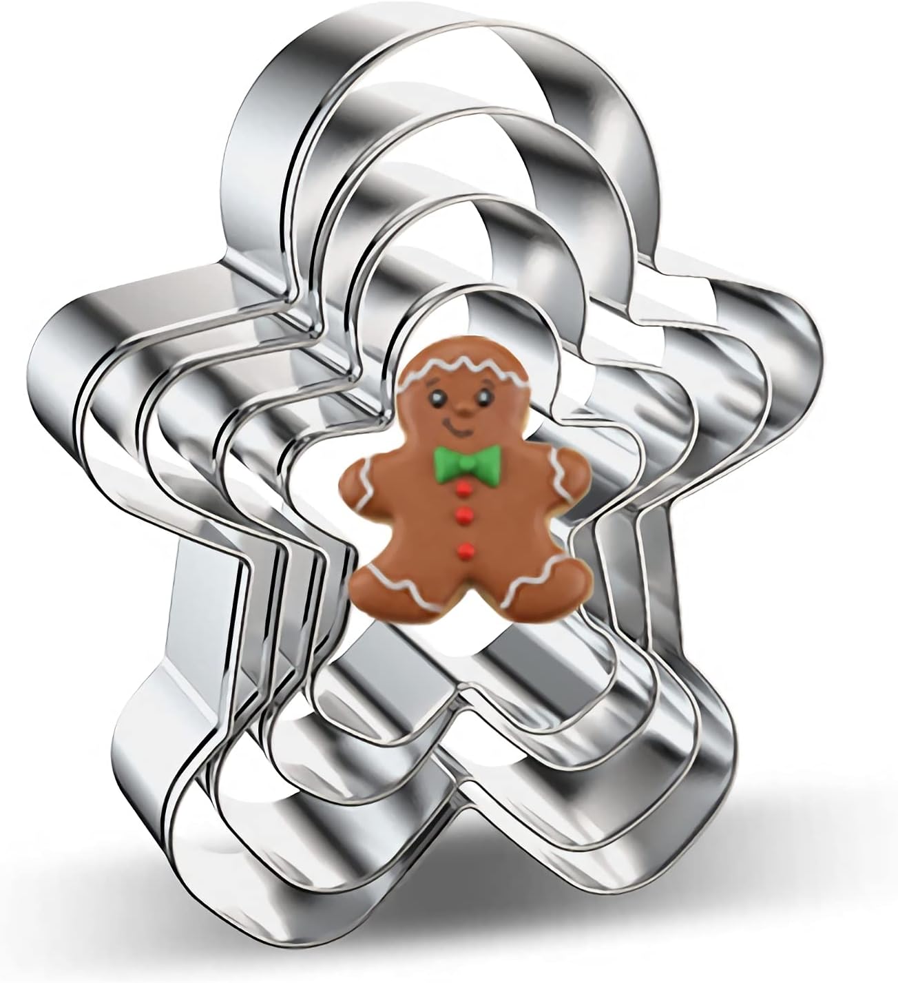Grlifbaw Gingerbread Man Cookie Cutters 3PCS, Stainless Steel Christmas Cookie Cutter Tools With Red Environmental PVC, Gingerbread Boy Shape Moulds - View #3