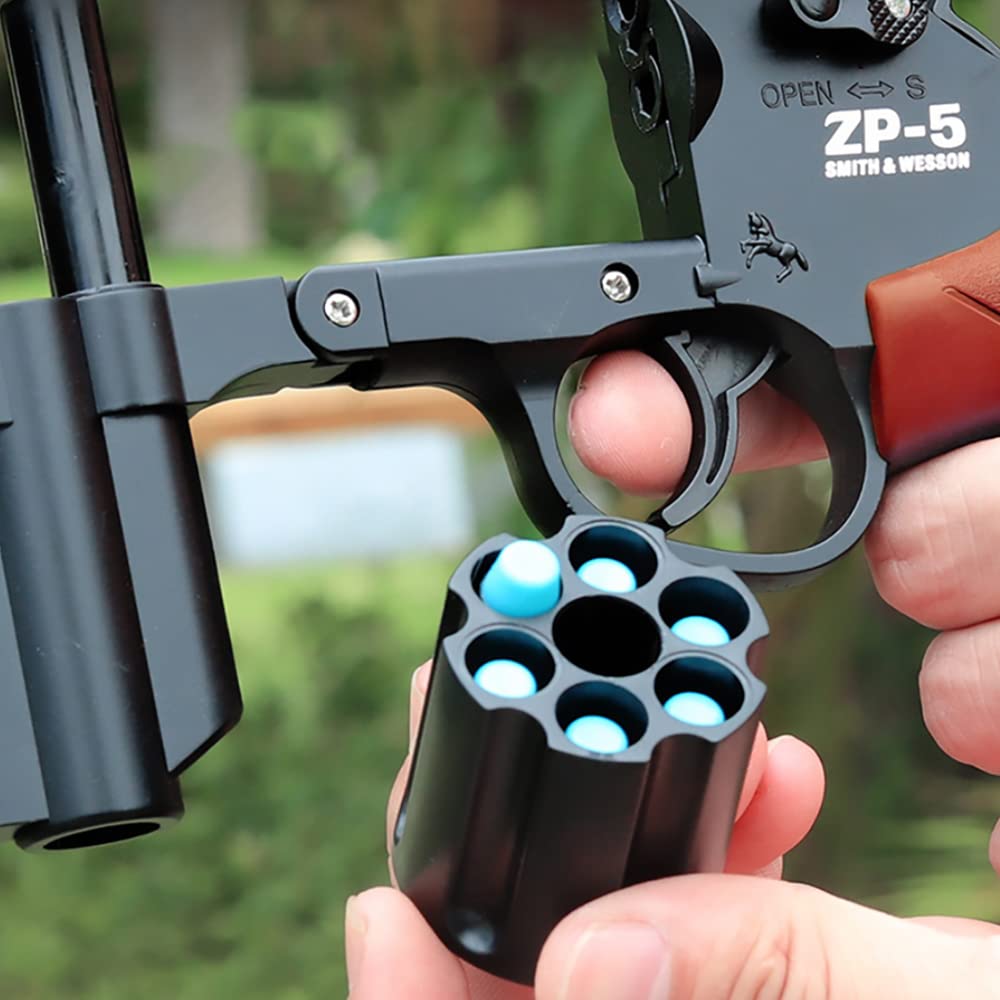 Pistola de Juguete,Revólver para Niños,Pistola de Juguete de Espuma,con 24 Balas EVA,para 7 años + Niños Entrenamiento de Tiro o Juegos al Aire Libre,Regalo para niños (Marrón)