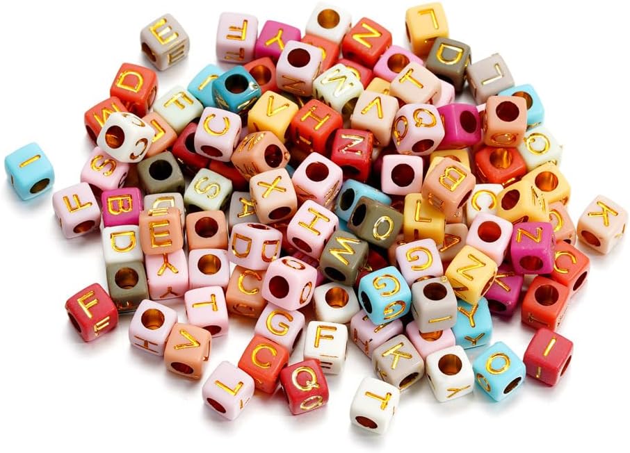 1000Pcs Square Acrylic Colorful and Gold Alphabet Beads A-Z Cube Letters Beads for Bracelets Necklaces Jewelry Making(Colorful Gold) - Image 6