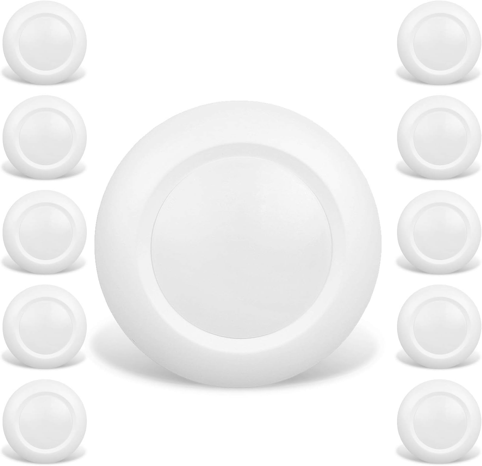 10 Packs 4 Inch LED Low Profile Recessed & Surface Mount Disk Light, Round, 10W, >600 Lumens, 3000K Warm White, CRI80, DOB Design, Dimmable, ETL Listed, White