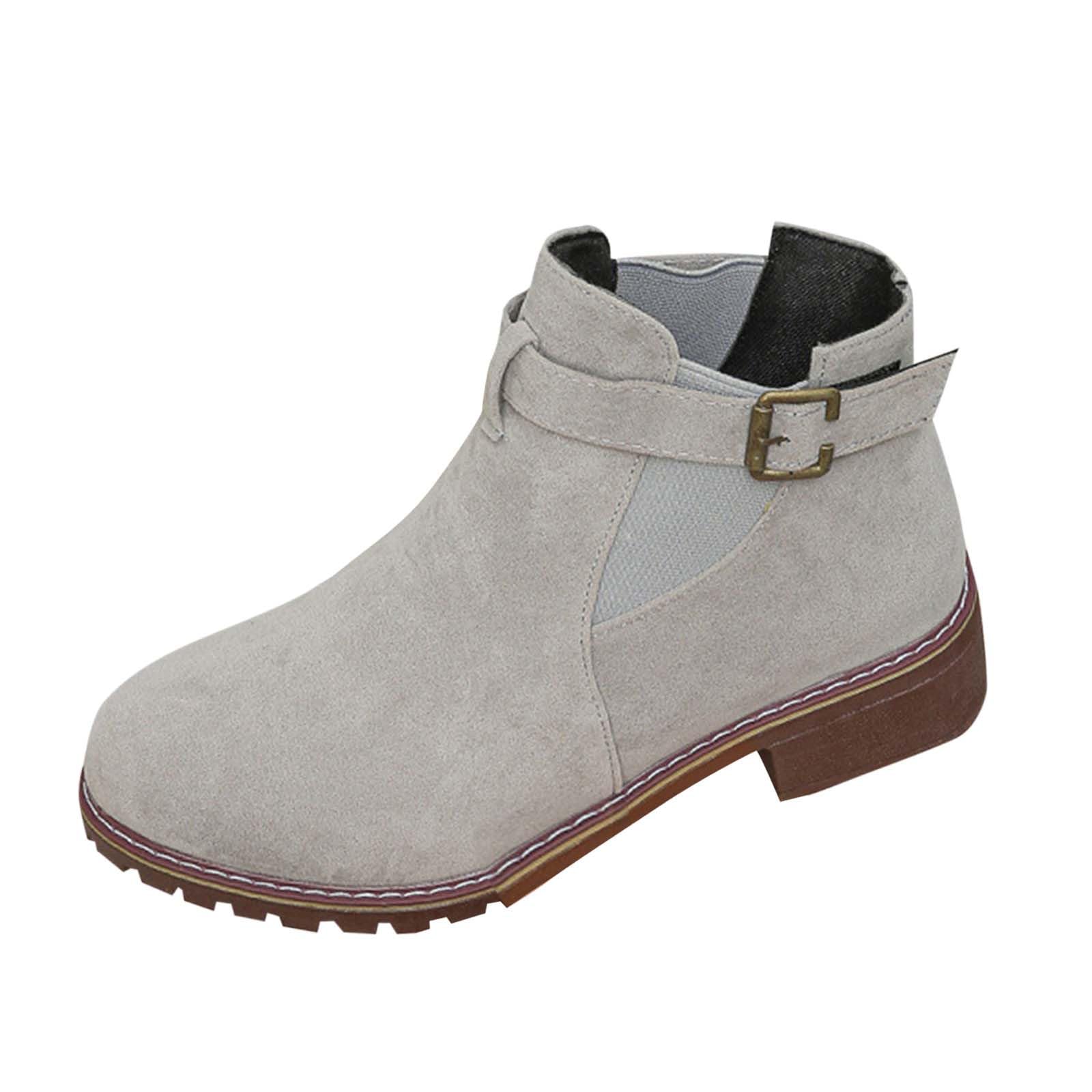 Womens Ankle Boots Chunky Low Heel Chelsea Booties Slip On Elastic Fall Short Boot Booties with Side Zipper