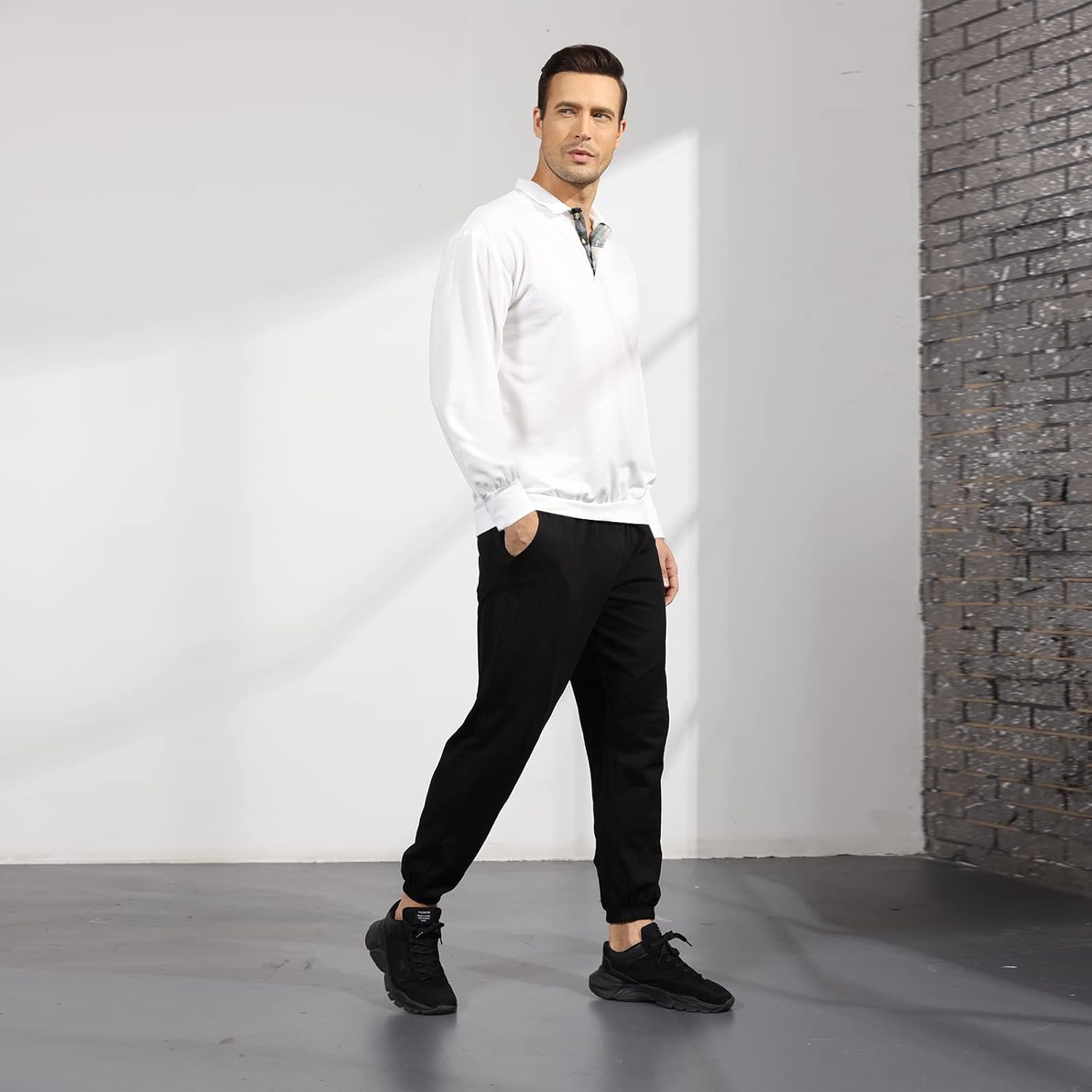 Opomelo Men's Long Sleeve Pullover Polo Shirts-Casual Loose Fit Sweatshirts V Neck Tops - Image 8