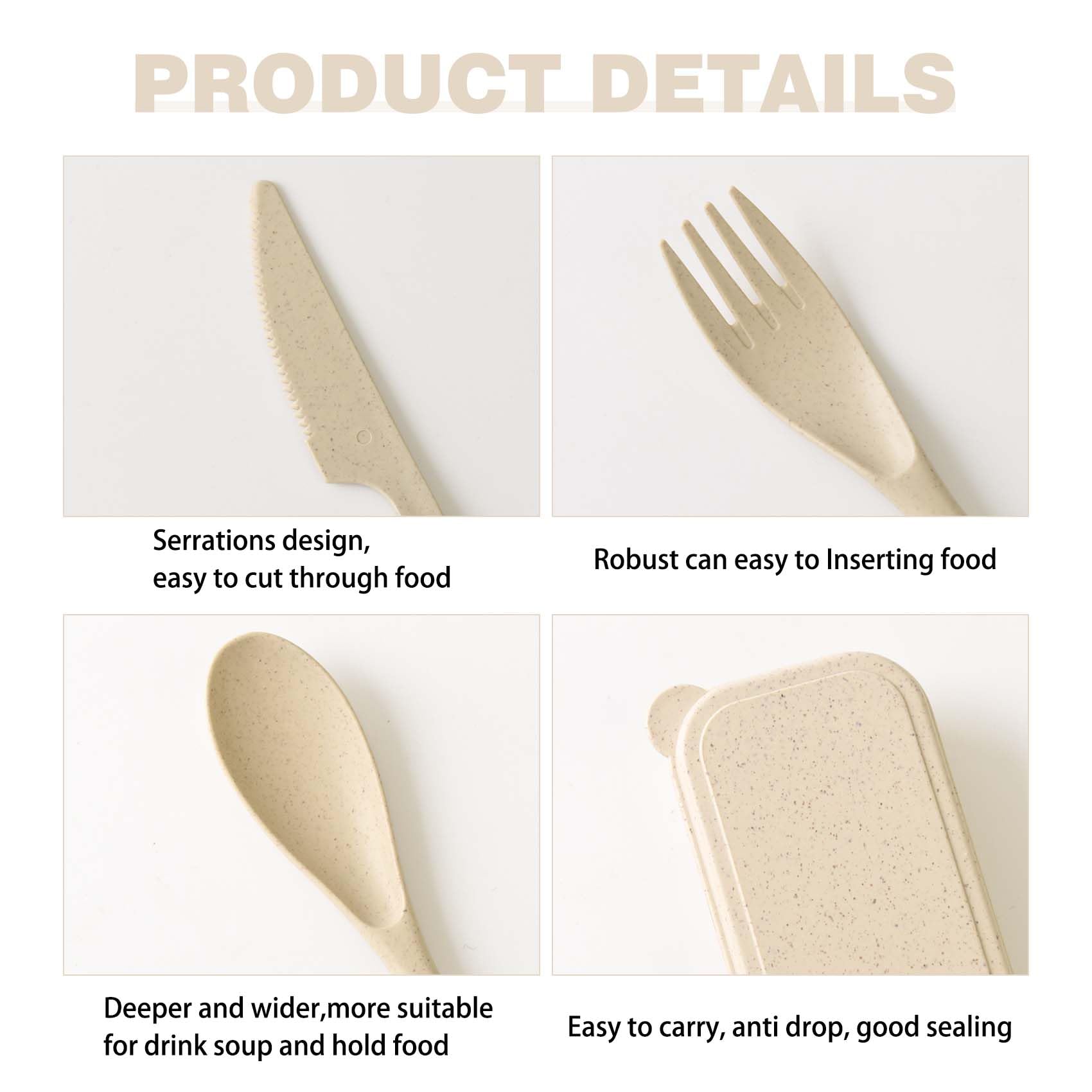 2 Set Posate Da Viaggio Con Custodia - Coltello, Forchetta, Cucchiaio In Plastica Riutilizzabile (Rosa+Blu) - Foto 4