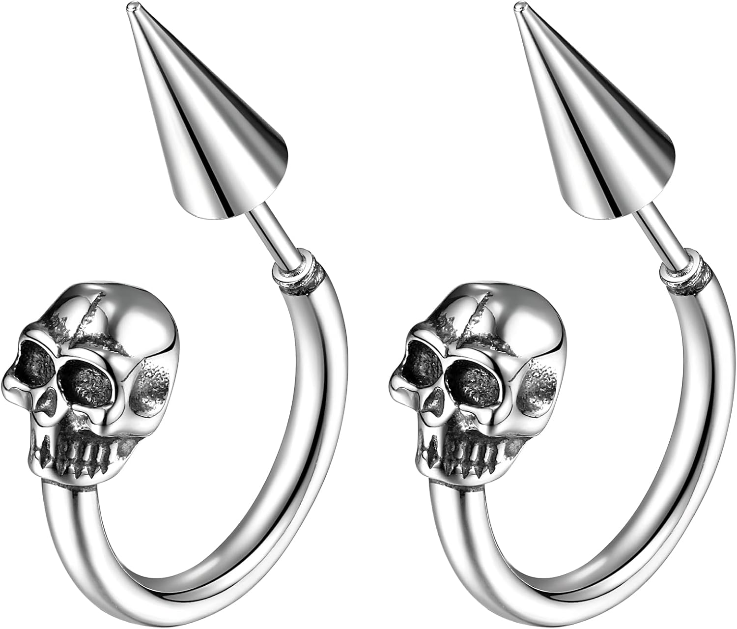 NMQLX Men's Earrings, Gothic Skull Earrings, Stainless Steel Hoop Earrings, Punk Skeleton Earrings for Men and Women