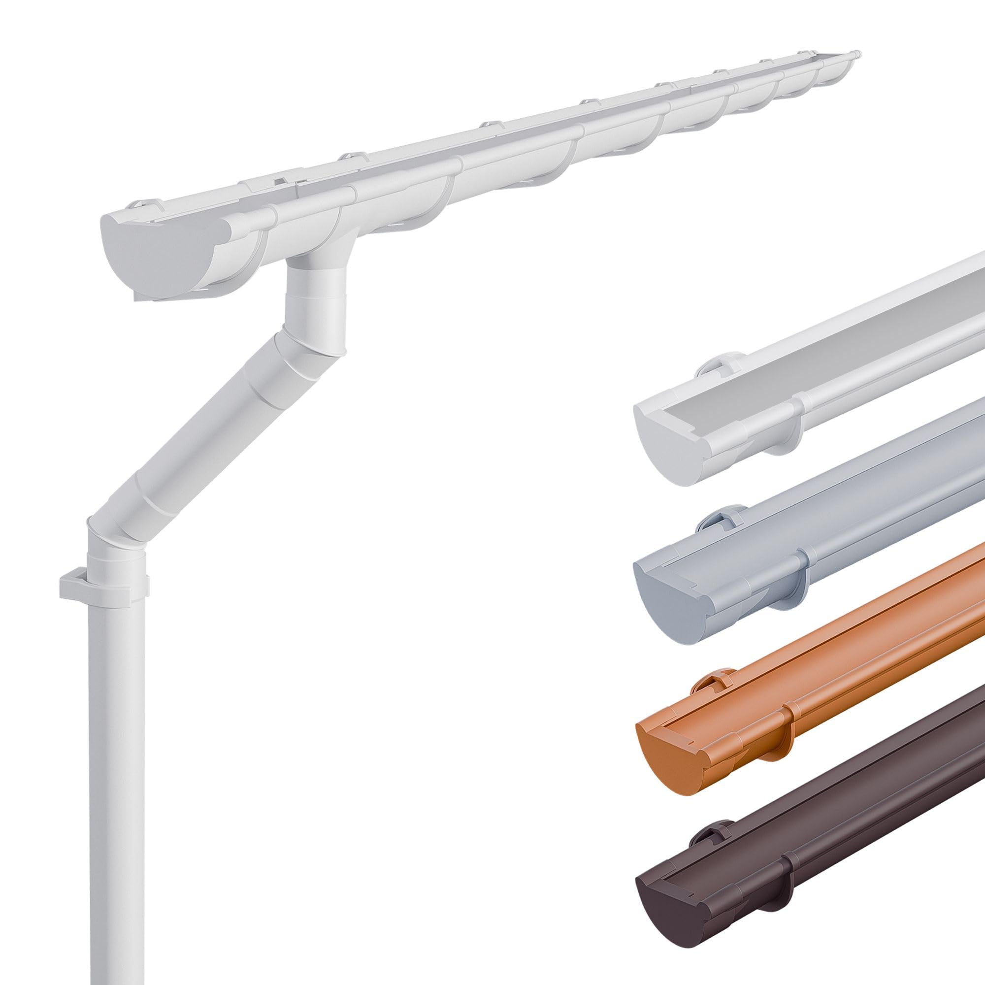 INEFA PVC guttering Set NW125 / 125 mm Half-Round White 6 m – rain Gutter and downpipe Set DN100 for Garden shed and carport