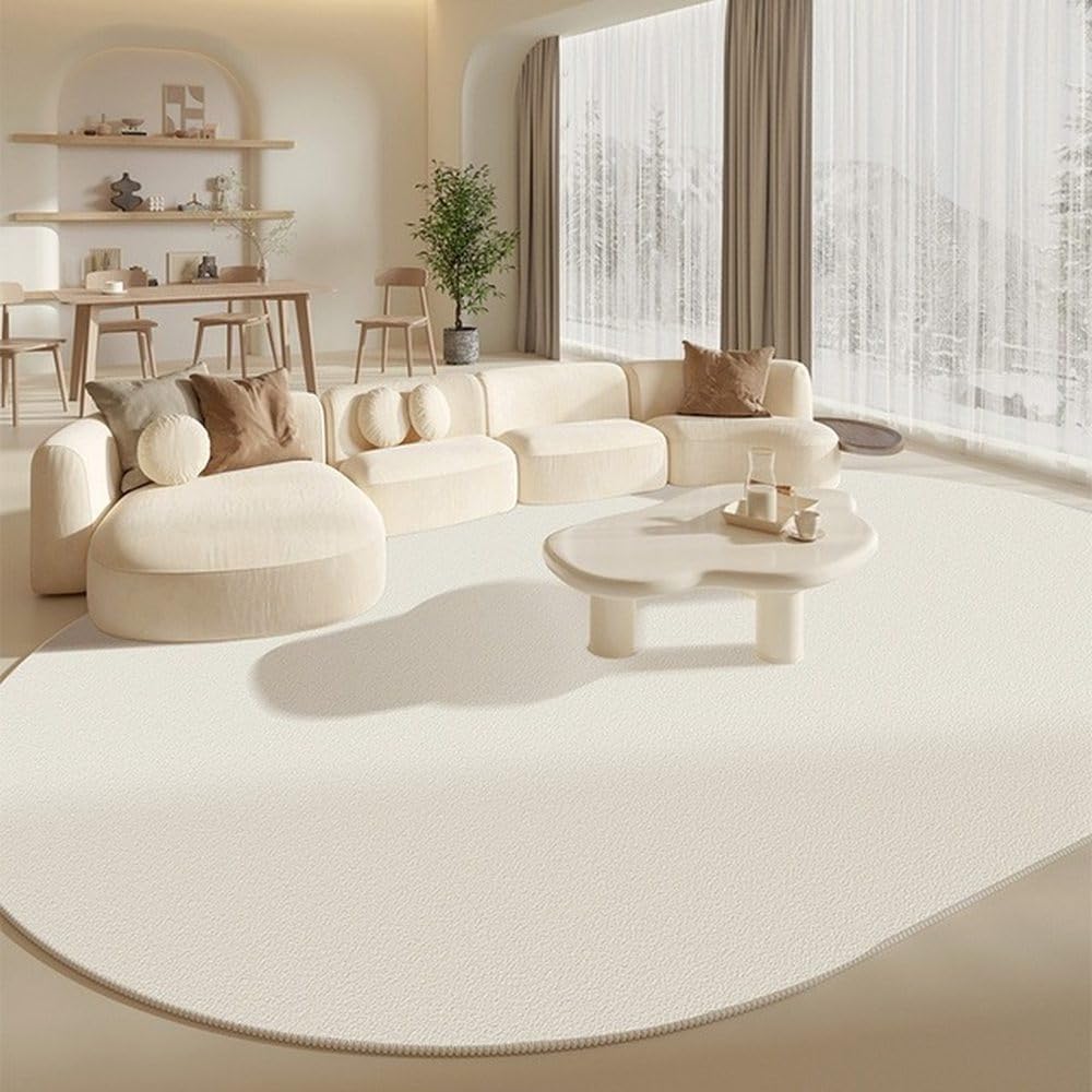 Tapis de sol en velours court blanc cassé YM2470 pour salon