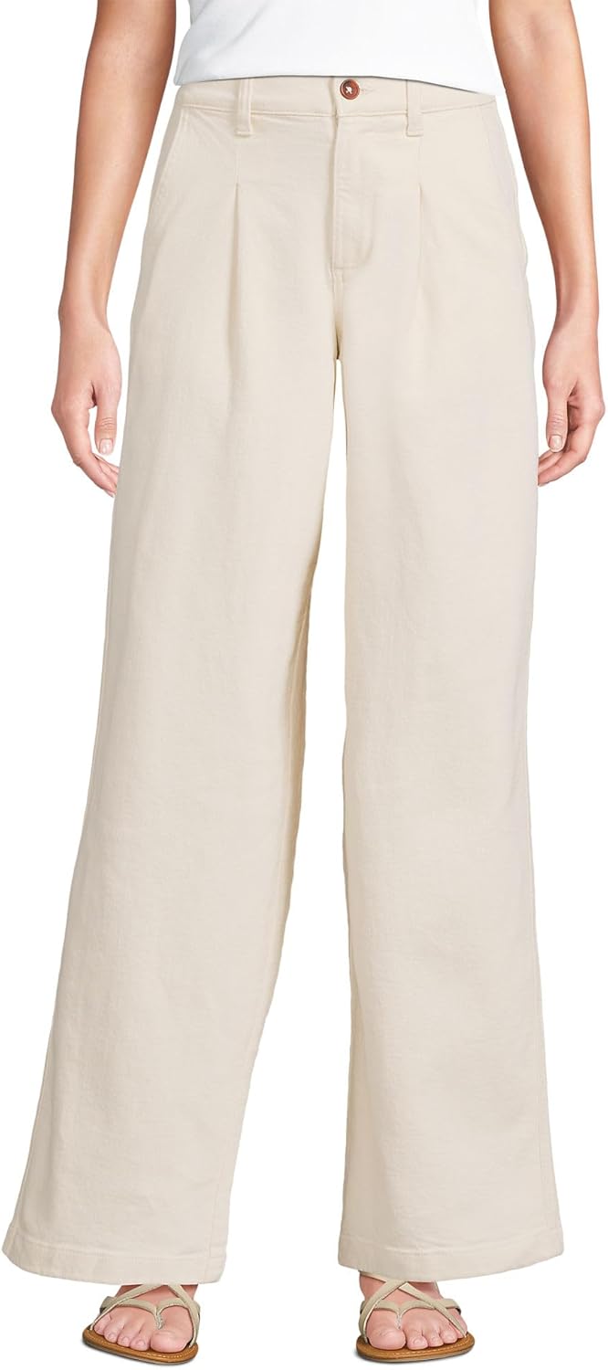 Lands' End Women's High Rise Soft Denim Pleated Wide Leg Trousers
