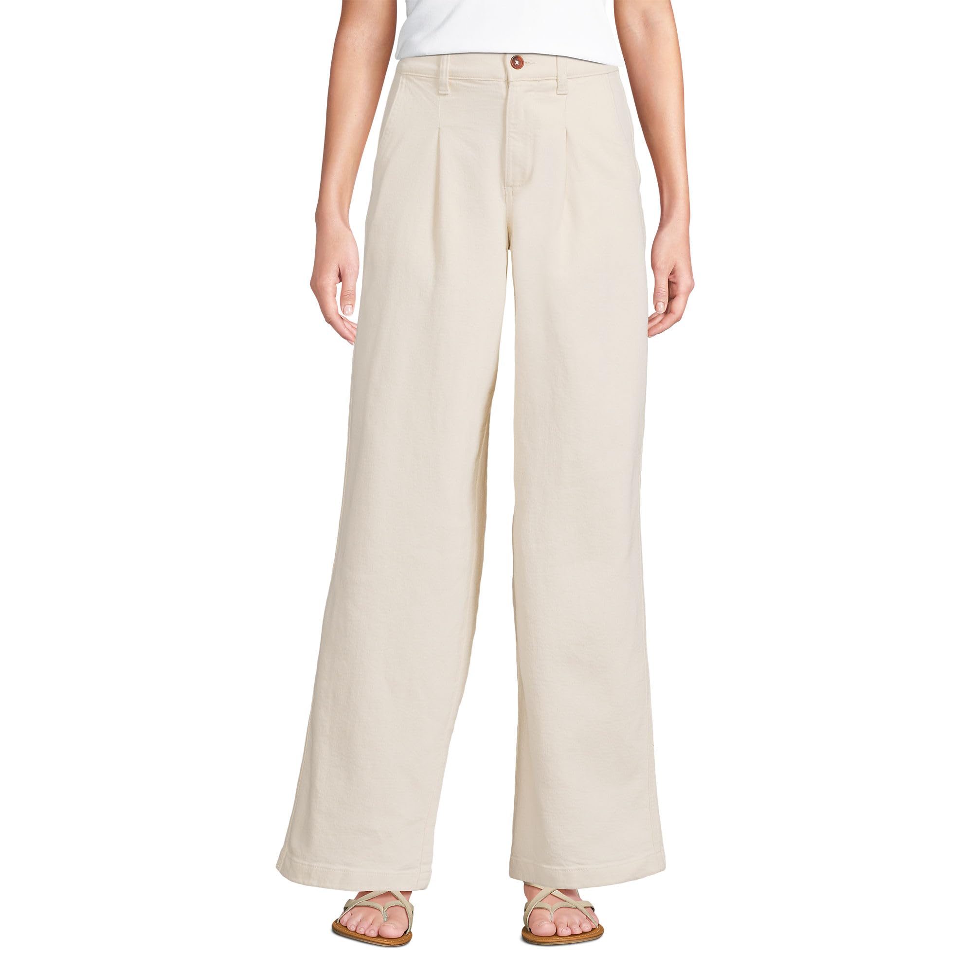 Lands End Womens High Rise Soft Denim Pleated Wide Leg Trousers