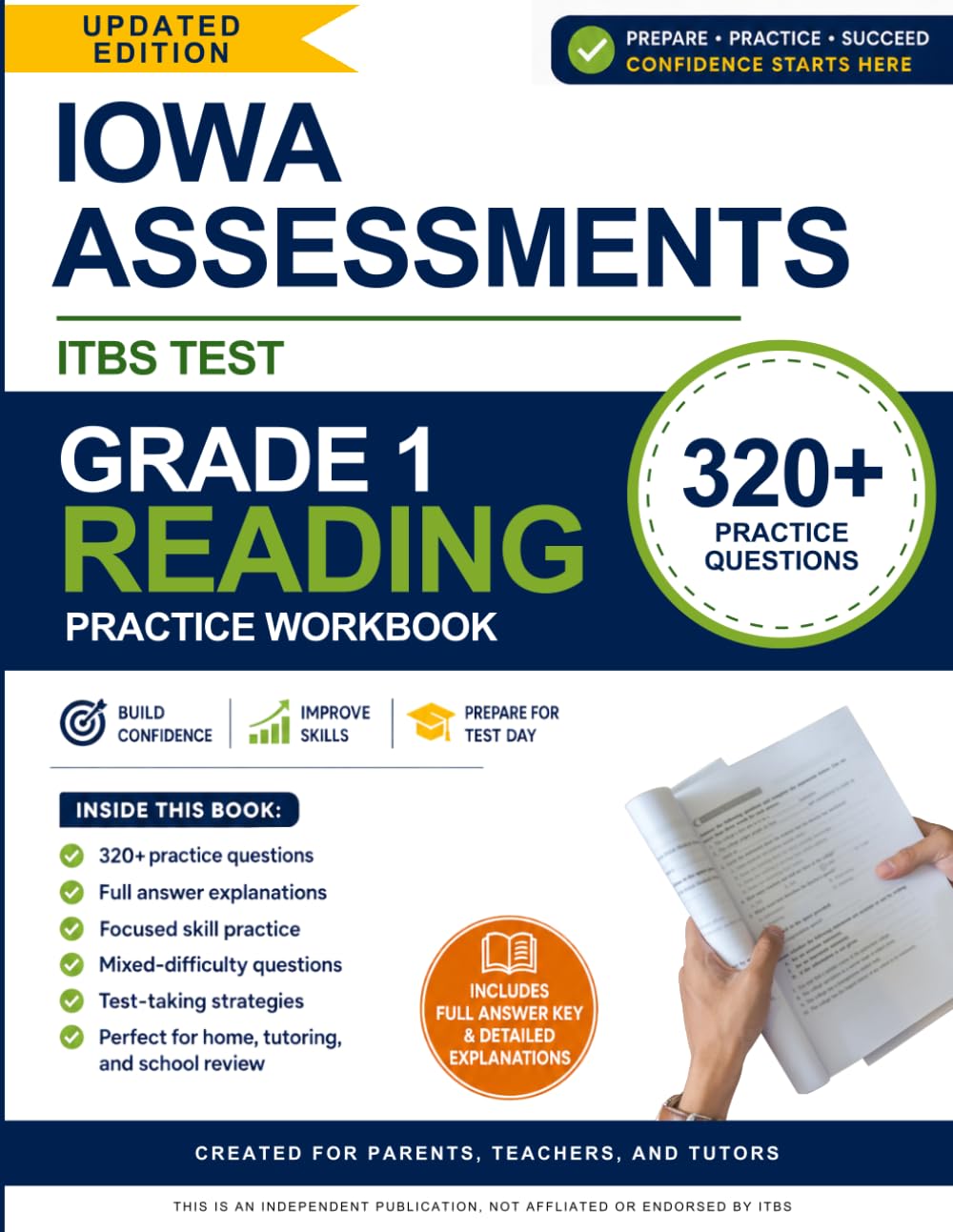 Iowa Assessments ITBS Test Grade 1 Reading Practice Workbook: 320+ Practice Questions with Full Answer Explanations for 1st Grade