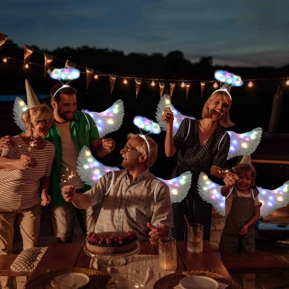 Miniatura 7 de Alas de ángel alas de ángel iluminadas y halo con luces LED disfraz de alas de ángel blancas para adultos mujeres niños Halloween Navidad