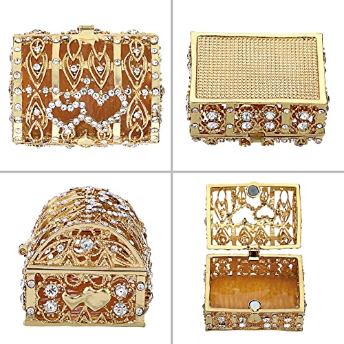 Elldoo Crystal Treasure Chest Box Floral Engraved Jewelry Box Wedding Box Keepsake Box Ring Earring Small Trinket Storage Organizer Box For Girls Women Wedding Brithday Gift, Gold #TOP2