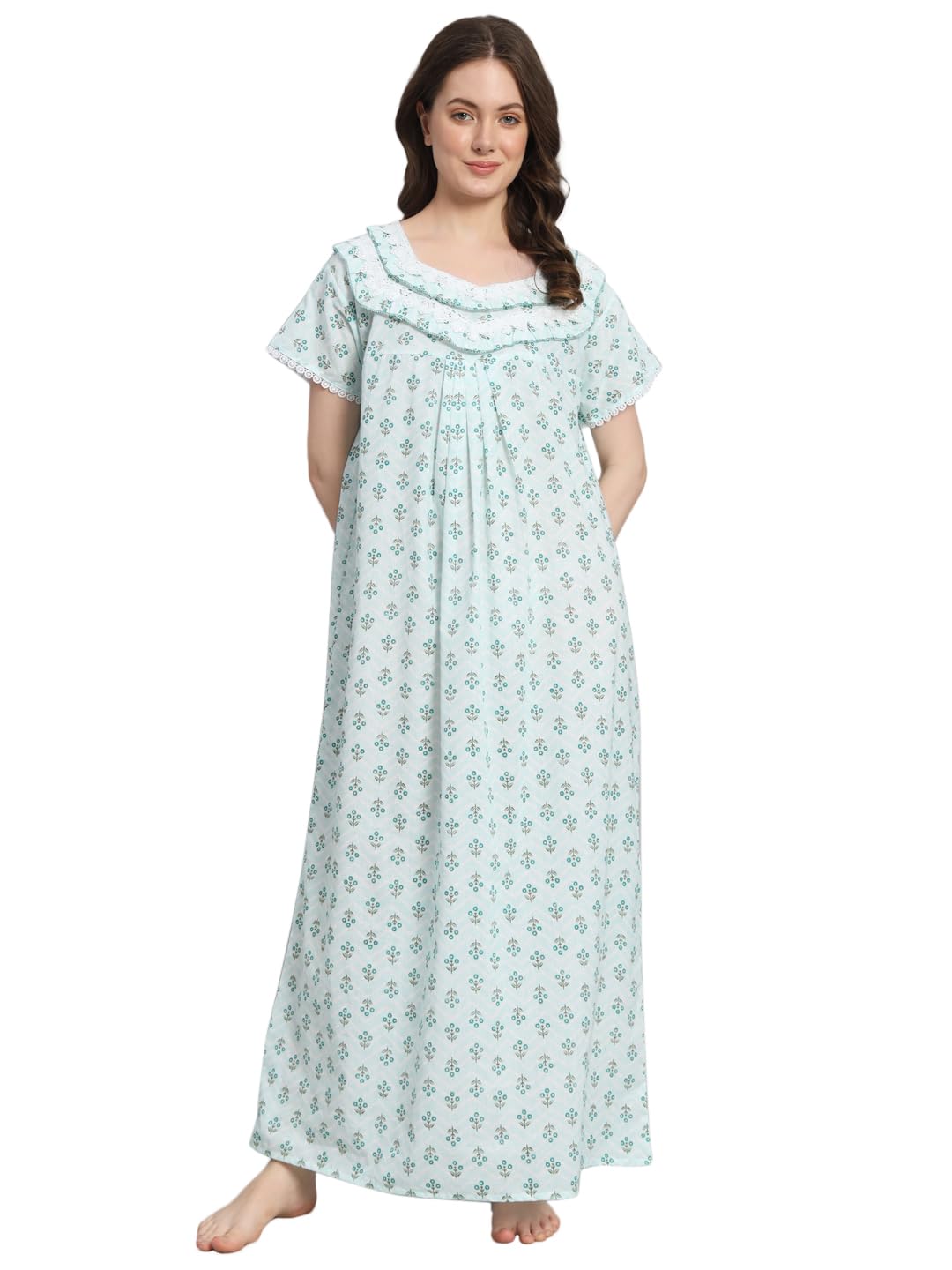 Women's 100% Cotton Printed Maxi Nightgown Half Sleeves Long Nighty Sleepwear for Ladies Super Soft Comfortable-picture-27