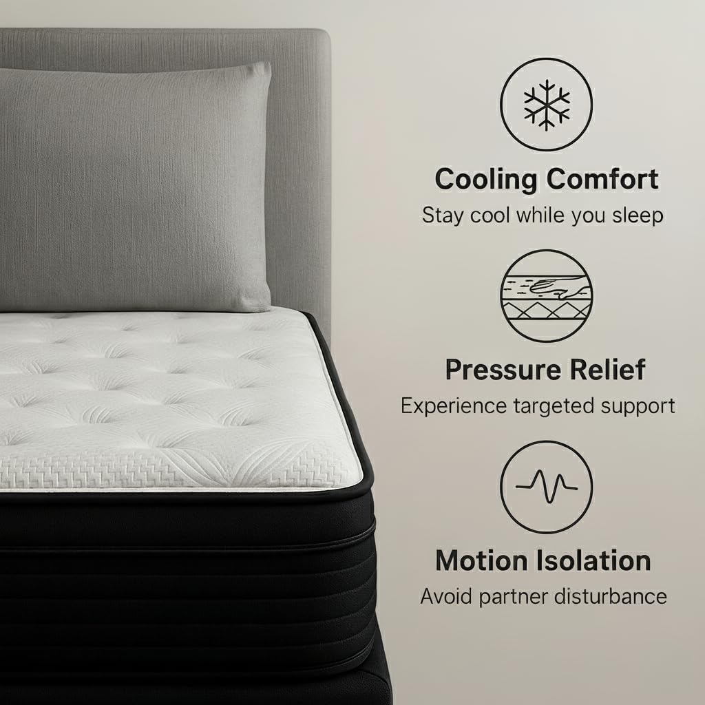 Hybrid King Mattress 13 Inch – Medium Plush Bed in a Box with Cooling Gel Memory Foam & Pocketed Coils | Pressure Relief, Motion Isolation, Back & Edge Support | King Size Mattress