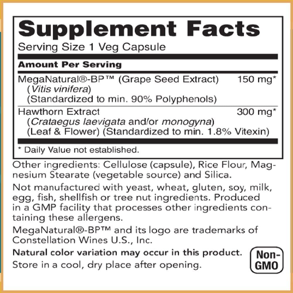 Baar Nature’s Blessing Blood Pressure Advantage Capsules, Vegetarian Formula with Antioxidants to Support Arterial Function and Cardiovascular Health, Grape Seed & Hawthorn Extracts, 90 per Bottle