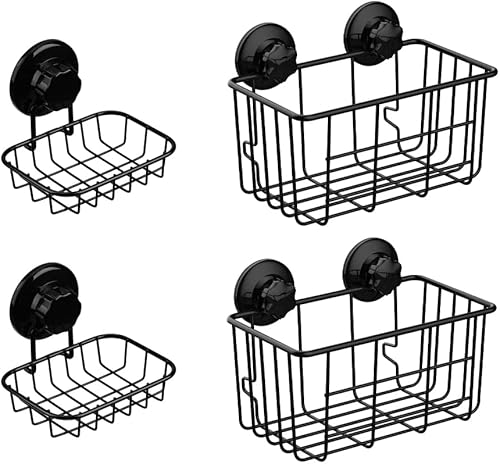 SANNO Soporte para jabonera de baño con ventosa al vacío, cesta de ducha para champú, organizador combinado de baño, cesta de baño de acero