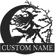 Custom Witch And Owl Metal Wall Art,Custom Witch Metal Wall Art,Personalized Moon Witch Riding Broom Name Sign, Enchanting Witch Design, Unique Wall Decor for Halloween, Fantasy Lovers Style-1