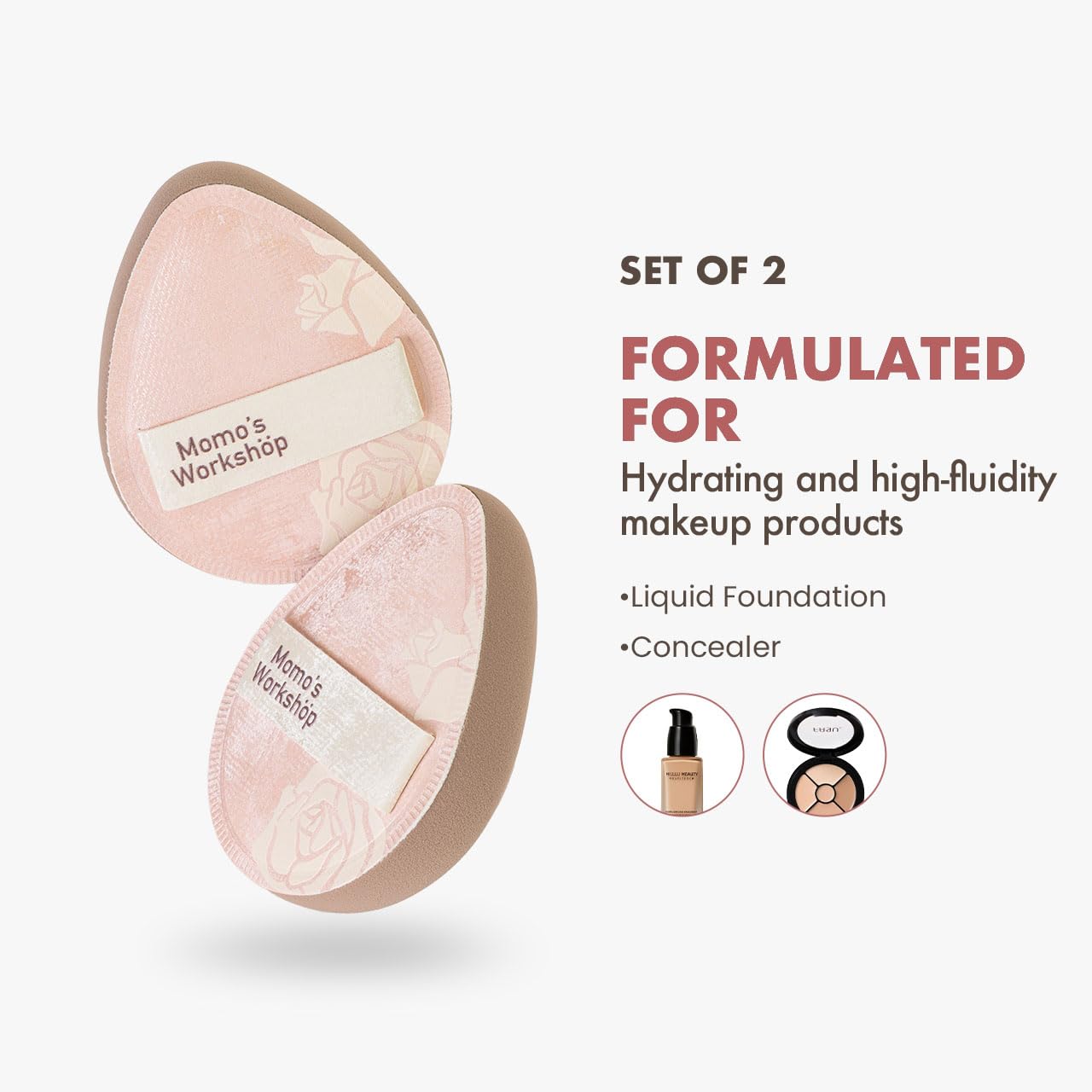 Momo's Workshop Makeup Sponge, Rubycell, Egg Shape, Foundation Sponges with Glossy PU Leather, for Liquid/Sheer Foundations, Cosmetic Puff, Medium Bounce,2pcs & Storage Case