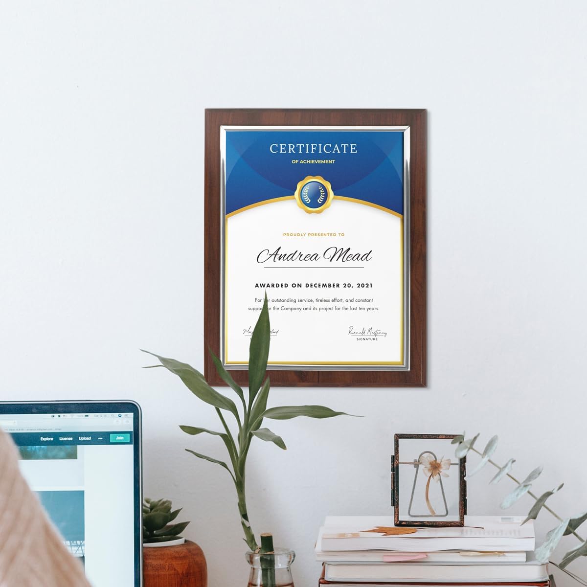 PlaqueMaker Certificate Frame, Cherry Wood with Silver or Gold Slide-in Frame, 10.5 x 13 Inch, Holds 8.5 x 11 Inch Documents, Indoor Use (Coated Cherry Wood and Silver Frame)