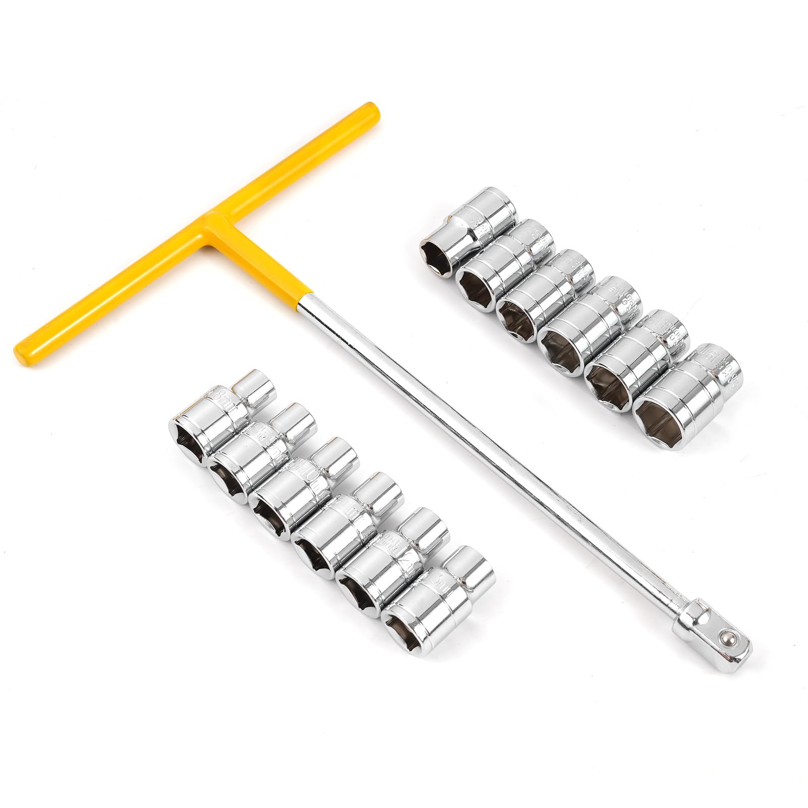 13 Pieces Socket Wrench Kit Includes 1Pcs T Handle Socket Driver and 12Pcs Socket