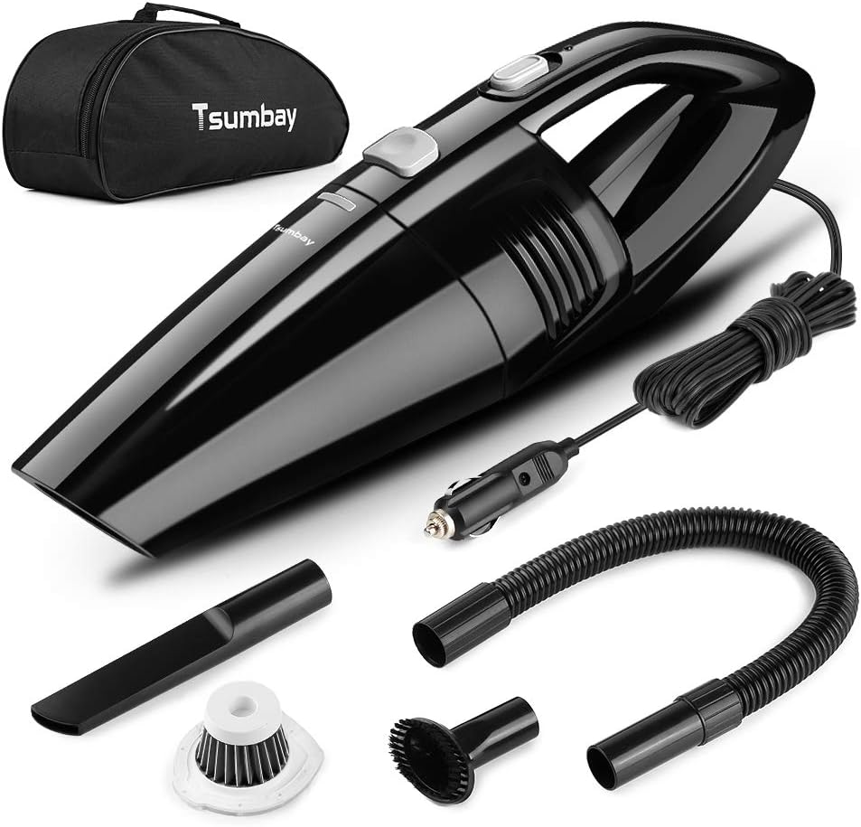 Tsumbay Home Vanuum 12V 120W Car Vanuum Cleaner 5000PA Strong Suction Potable Handheld Auto Vacuum Cleaner Mini Vacuum Cleaner Handheld with Stainless Steel Filter, Corded Car Vacuum with Carry Bag