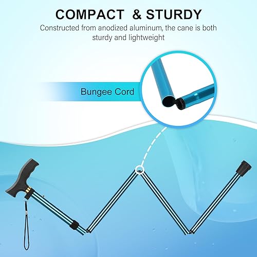 Miniatura 5 de supregear Bastón plegable, ligero y ajustable de 5 niveles con correa para la muñeca y mango en T, ayuda de movilidad portátil para ancianos y